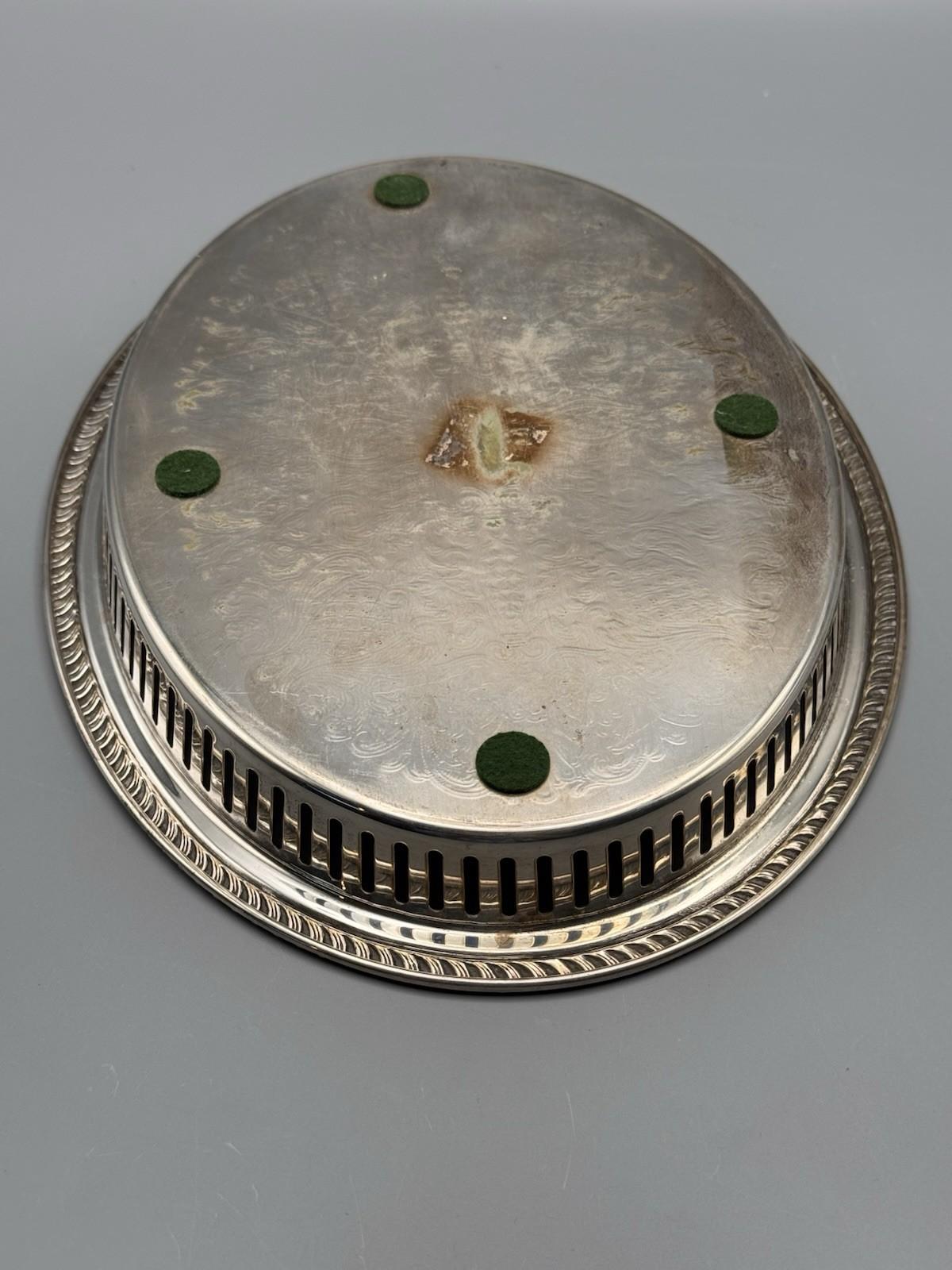 Vintage Silver Plate Oval Gallery Tray VANITY Tray Reticulated Floral Scrollwork 11.5”