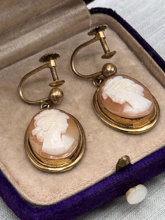 Vintage Gold Filled Cameo Screw Back Earrings Shell Portrait Cameos