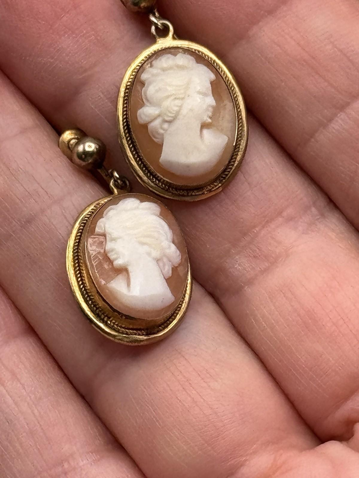 Vintage Gold Filled Cameo Screw Back Earrings Shell Portrait Cameos