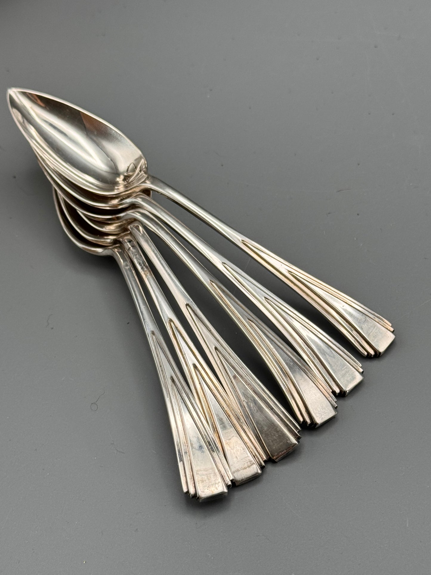English Art Deco EPNS Grapefruit Spoons – Set of 6 Silver Plate Citrus Spoons