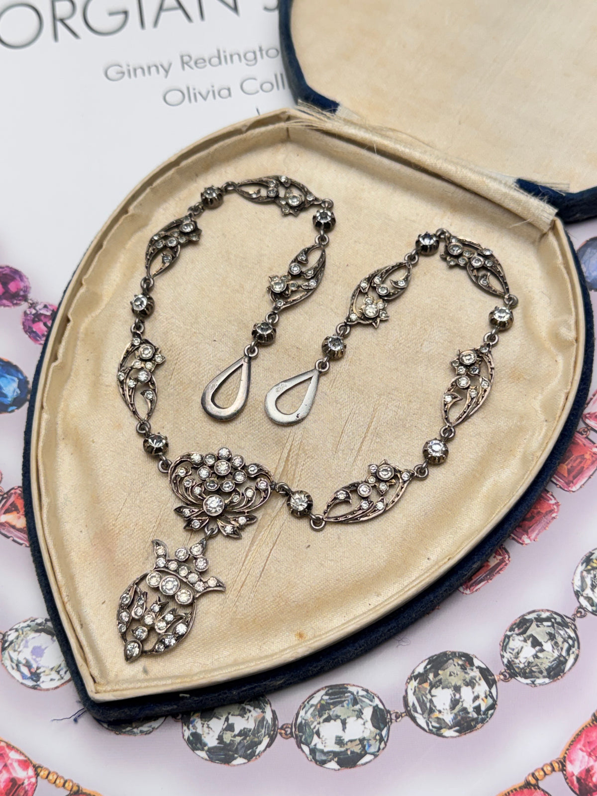FRENCH Georgian Style Crown Saint Esprit Antique Foiled Paste Festoon Necklace