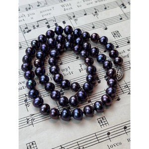 Purple Cultured Pearl Necklace Sterling Silver Clasp 20” 7mm Vintage Jewelry