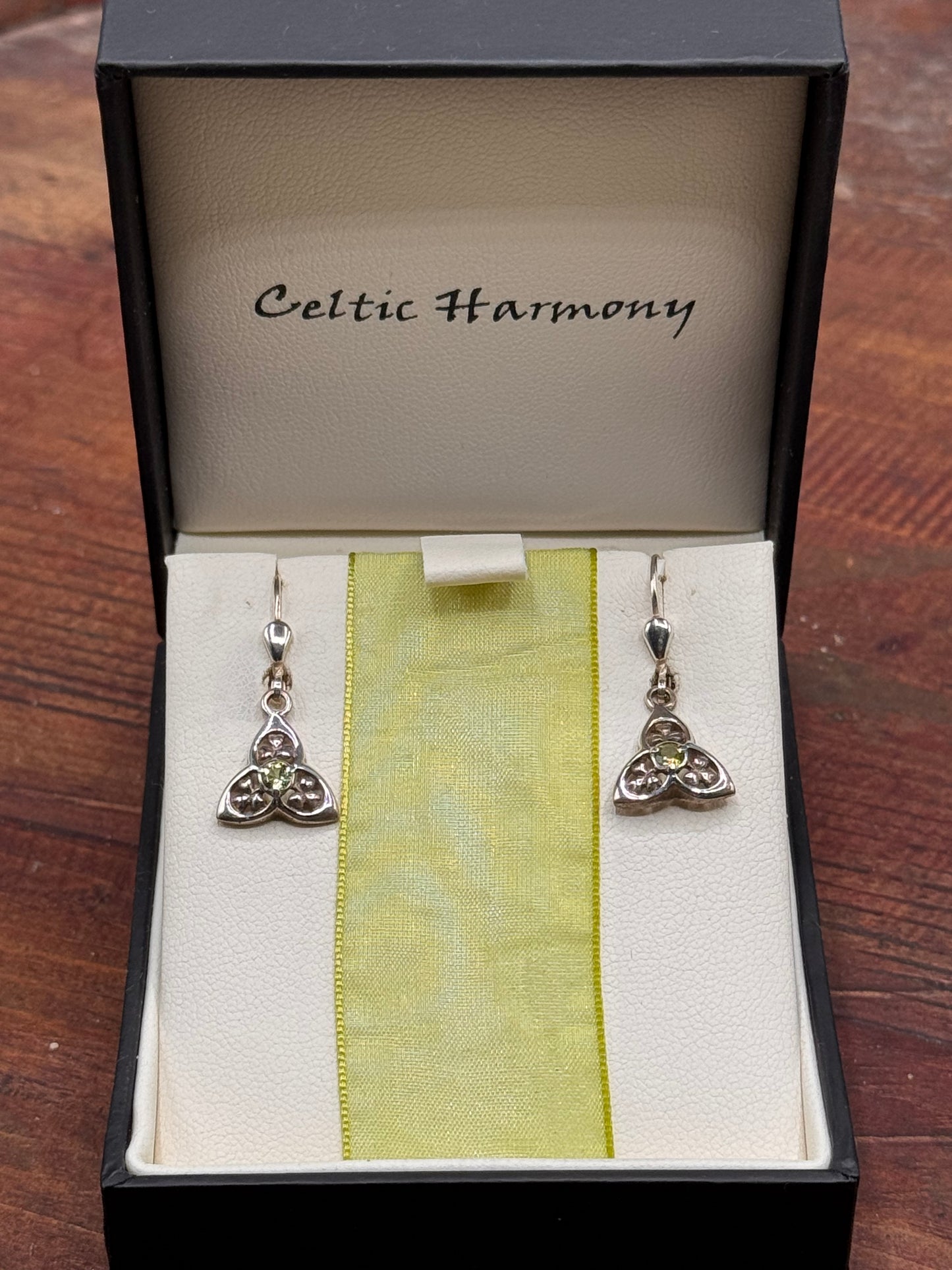 Vintage Irish Sterling Silver Trinity Knot Peridot Earrings Celtic Harmony