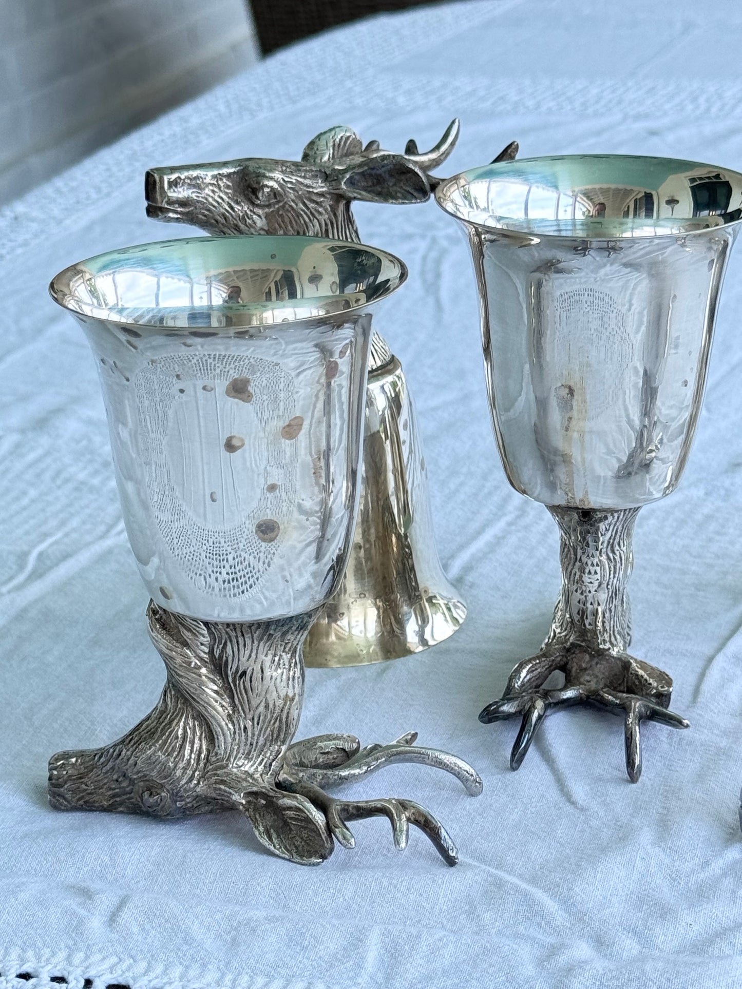 1 x Vintage Stag Head Stirrup Cup Goblet Silverplate Hunting Barware Shabby Old Money Style