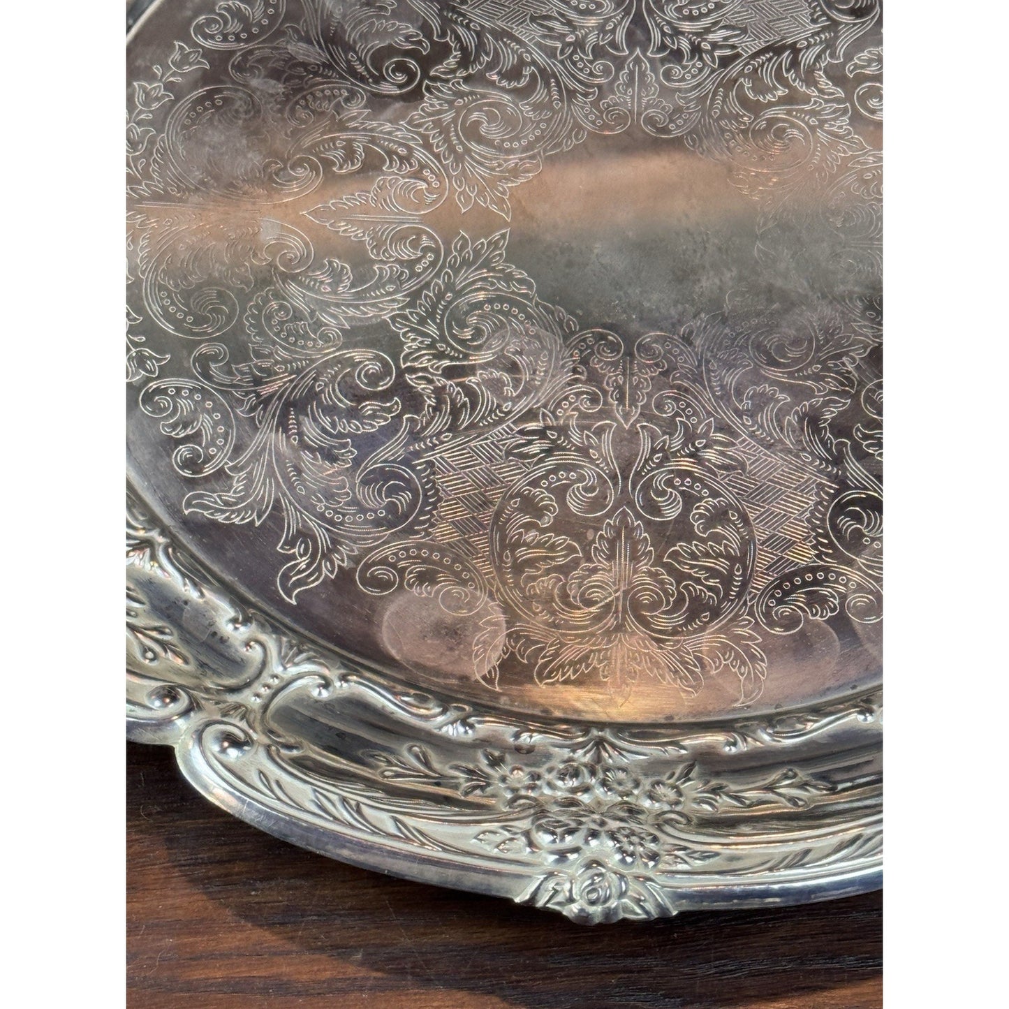 Silverplate Trays Set of 3 Leonard Repoussé Floral 14.5” 10.5” 8” VINTAGE