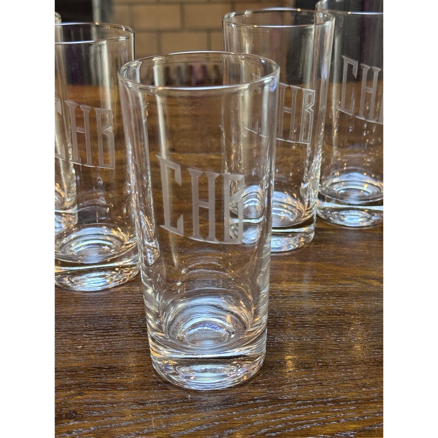 Set 6 Monogram CHB Highball Glasses Tall Cocktail Tumblers 6.25”