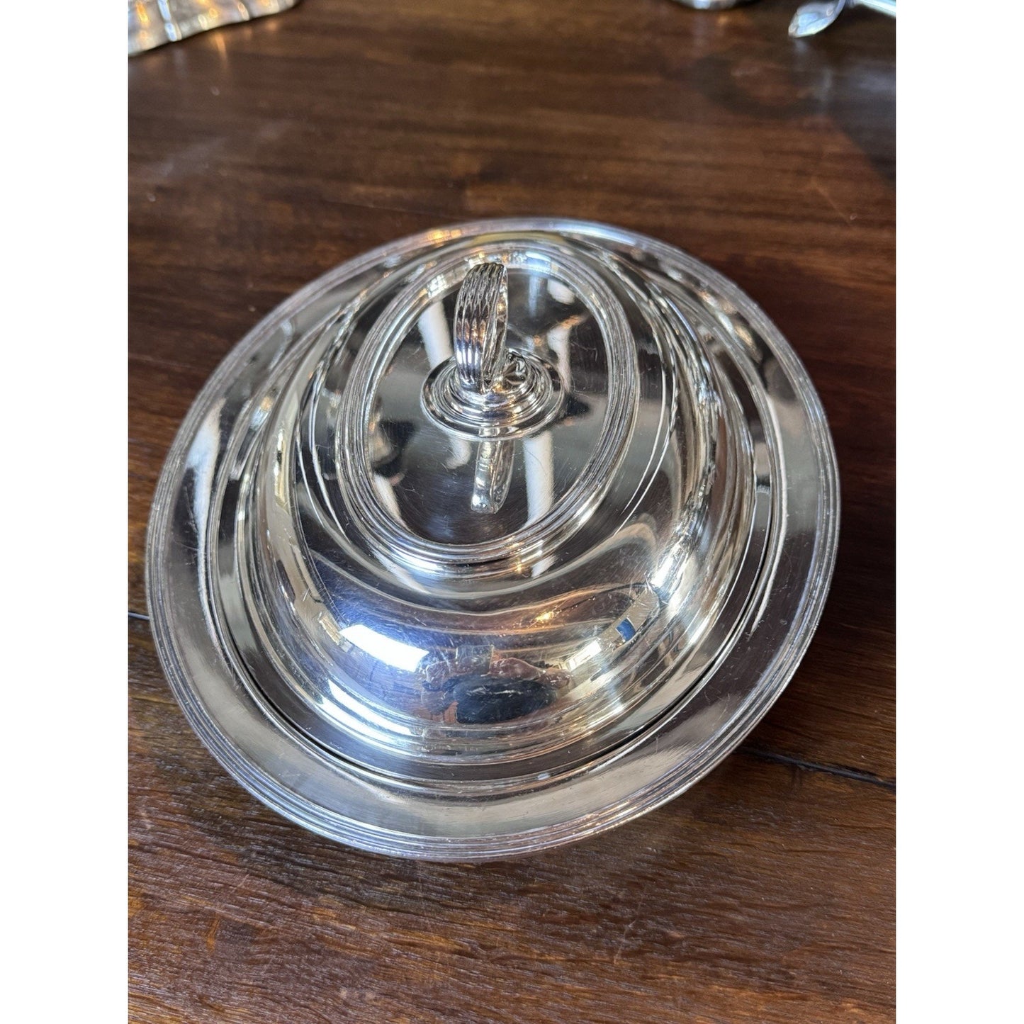 Silverplate Covered Serving Dish on Nickel with Removable Handle