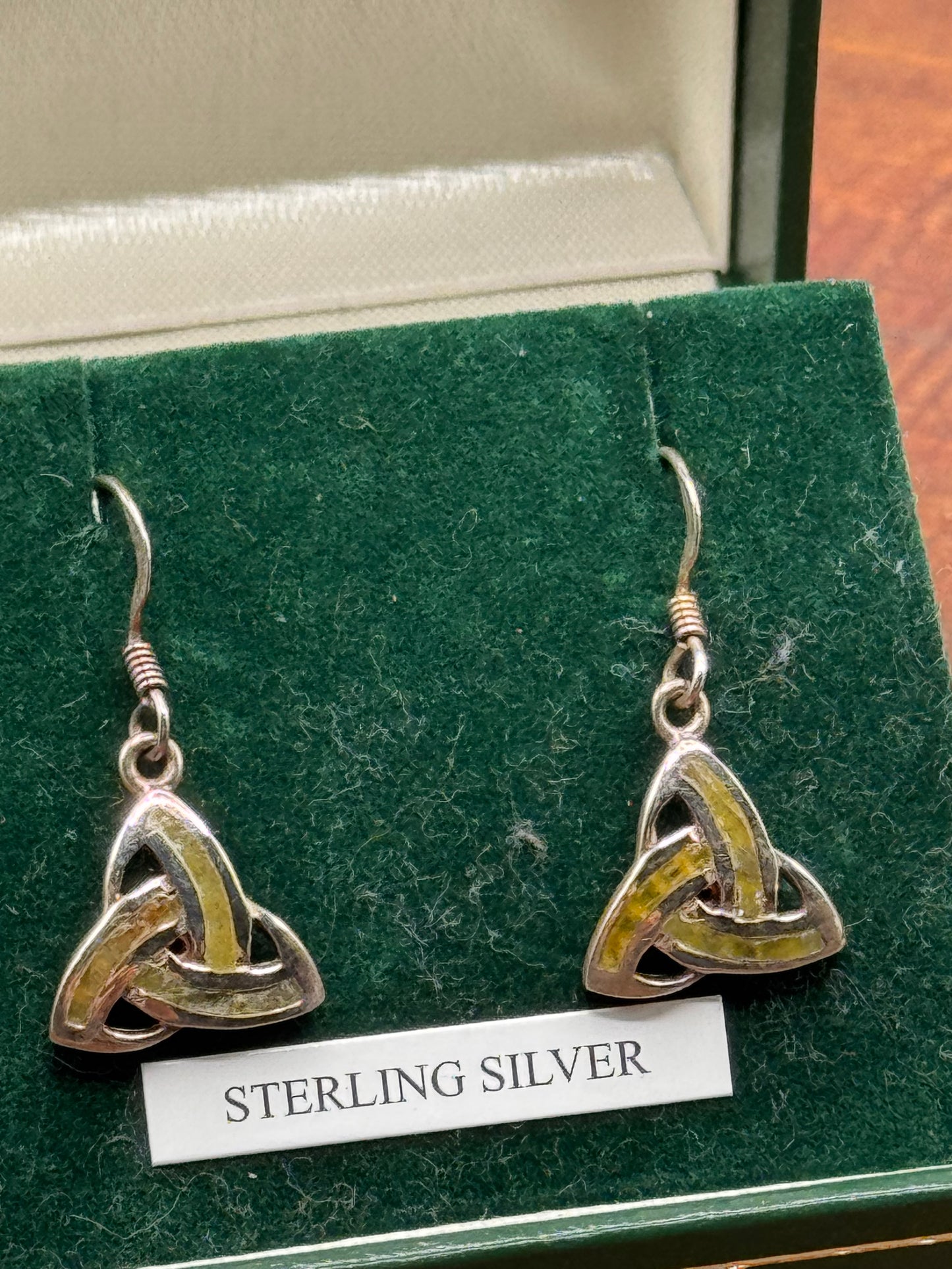 Vintage Sterling Silver Connemara Marble Trinity Knot Earrings Irish
