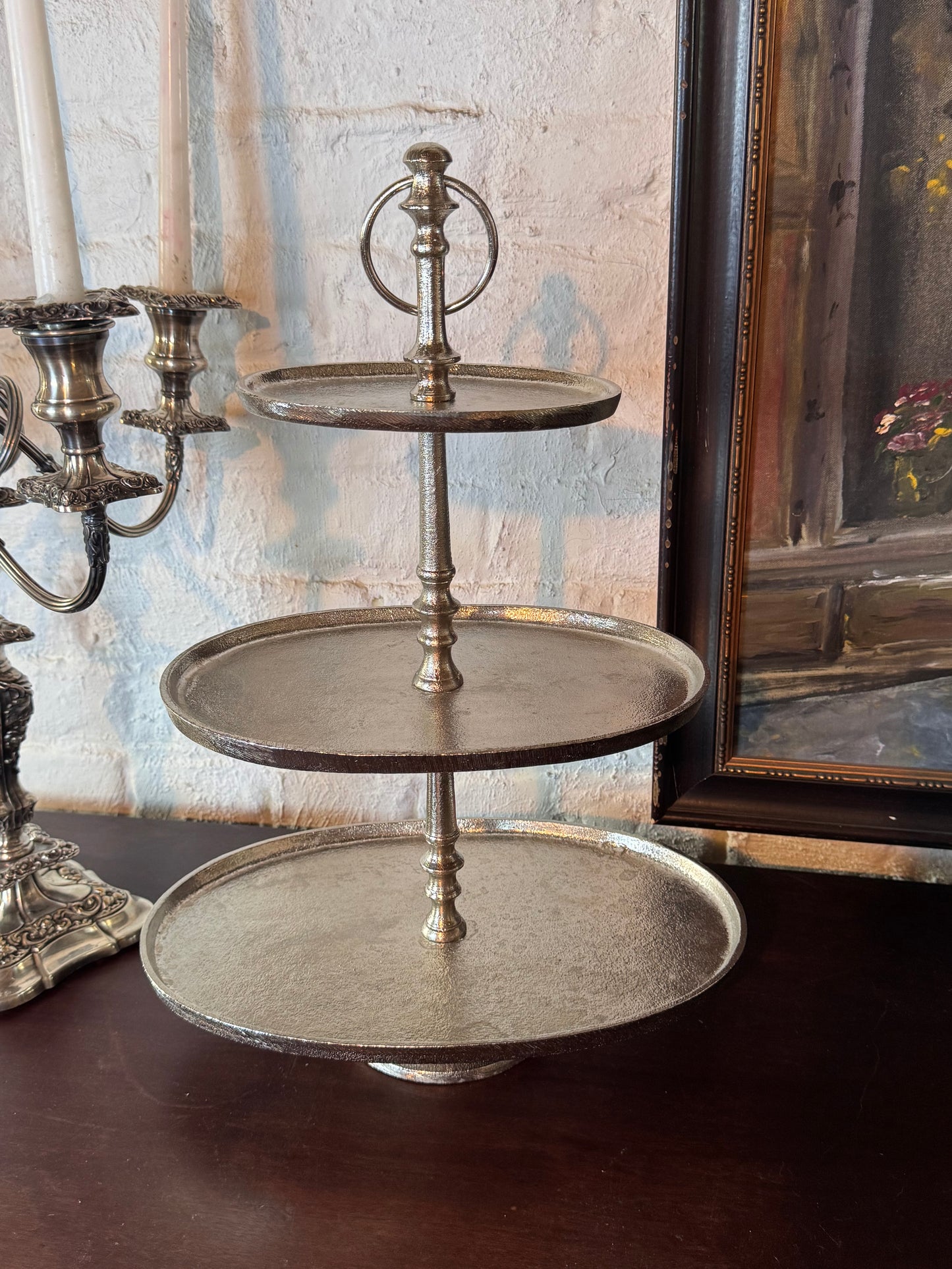 Silvertone 3 Tier OVAL Serving Stand 19” Hotel Ware Style Made in India