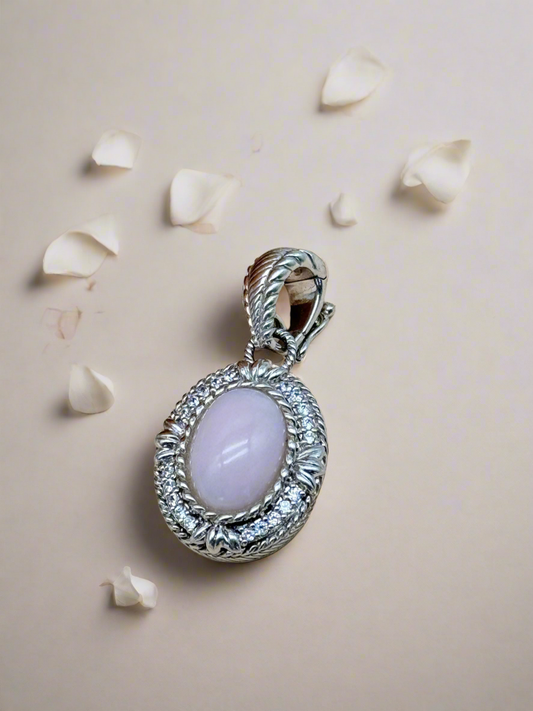 Judith Ripka Oval Pendant Pink Moonstone Sterling Silver 925 CZ