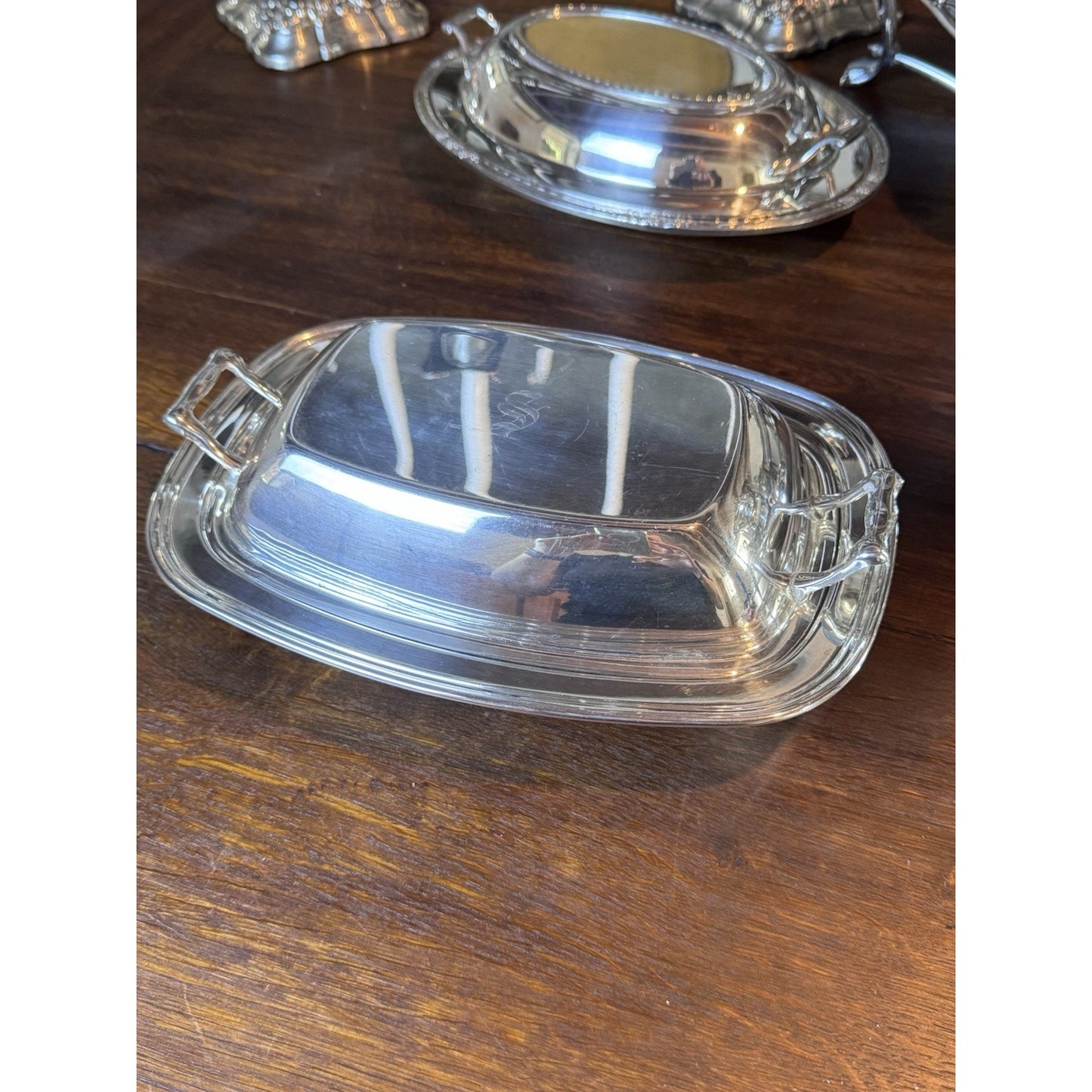 Silverplate on Copper Covered Serving Dish – Excelsior – Monogram “S”