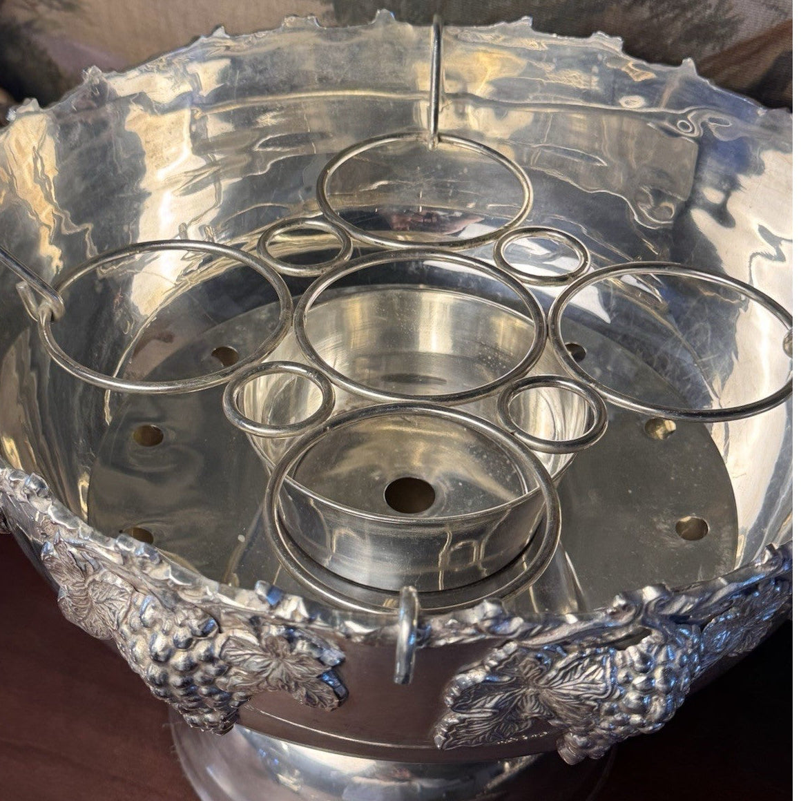 Vintage Silverplate Punch Bowl Grape Wine Champagne Cooler 15.5”