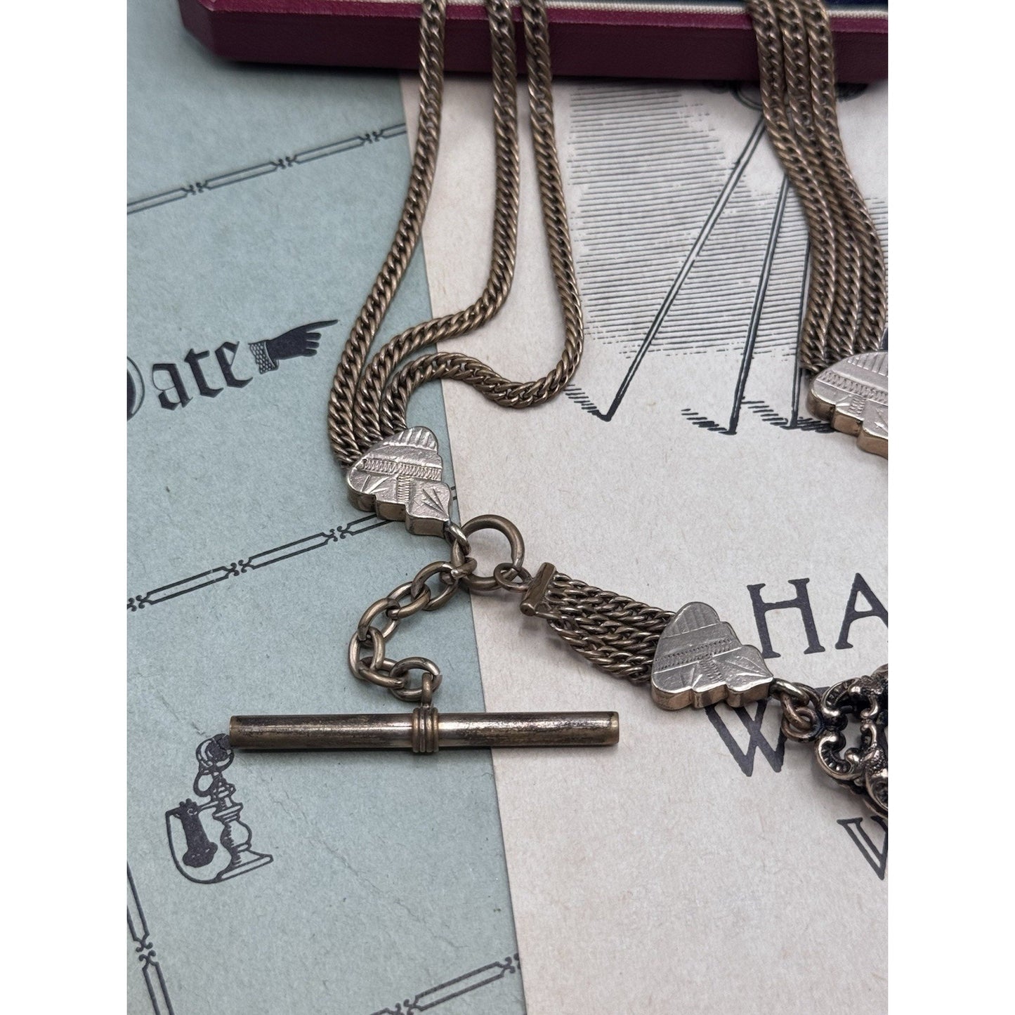 Antique Victorian Gold Filled Double Albert Pocket Watch Chain Fob PMG Mono