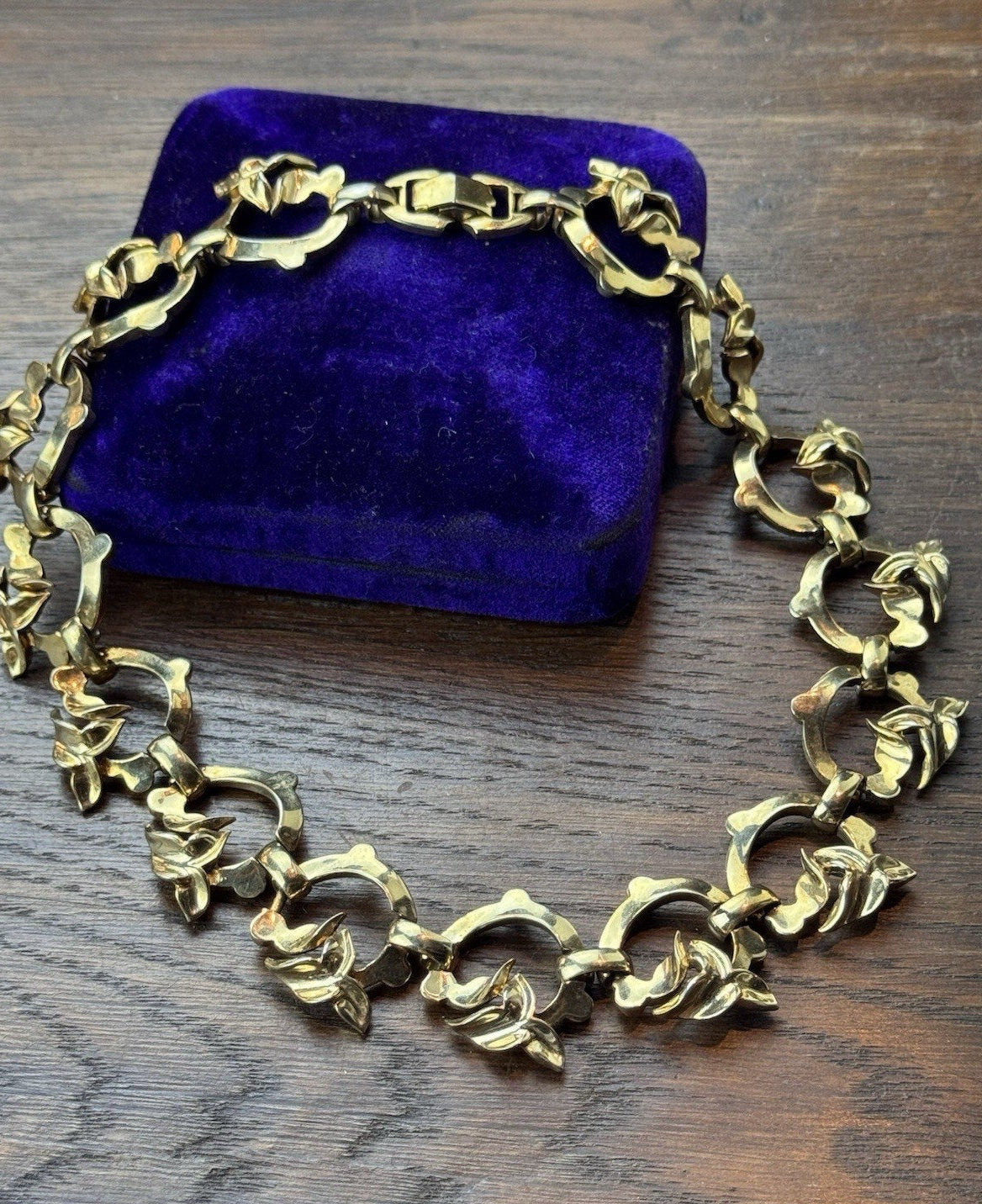 Vintage Tara Goldtone Floral Link Statement Necklace 15.5” x 1” Signed