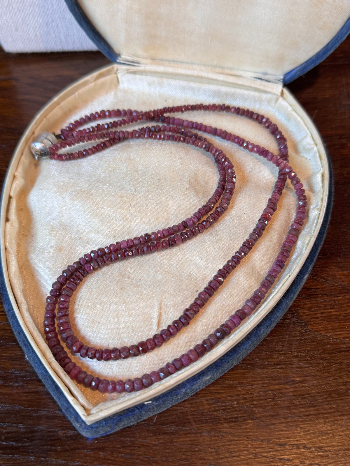 Ruby Necklace Double Strand Faceted Gemstone 925 Sterling Magnetic Clasp 18”