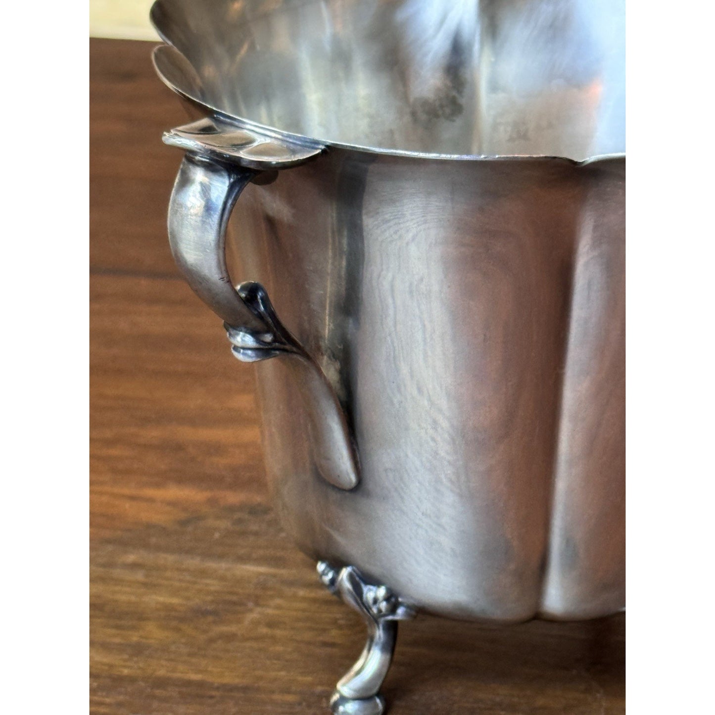 Vintage Silverplate Ice Bucket Footed Floral 8.25”