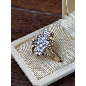 Vintage Goldtone Clear Rhinestone Cluster Cocktail Ring Size 10.75