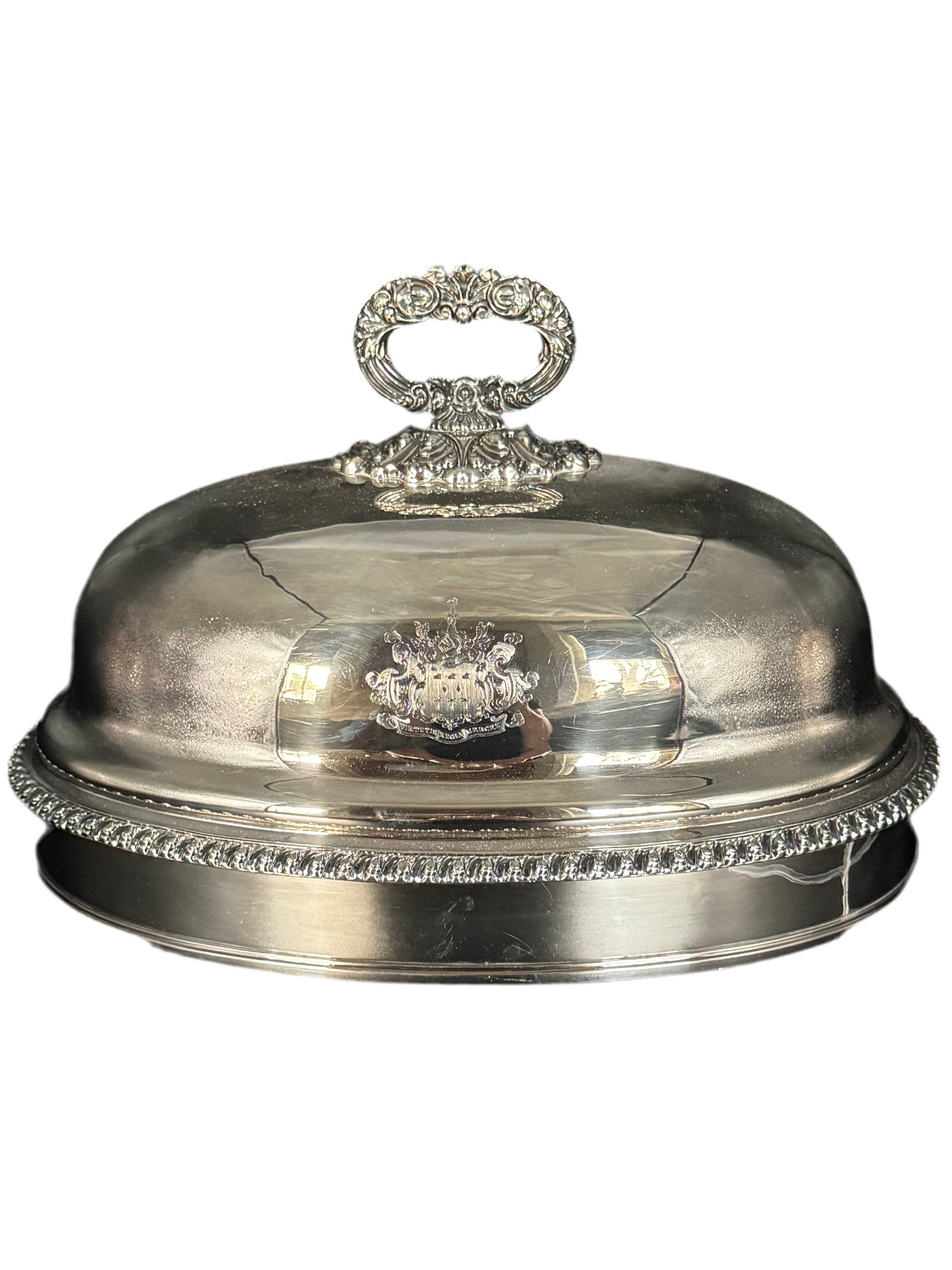 Large Sheffield Plate Georgian Style Meat Dome with Removable Handle Ca 15.75” x 11.75” x 12” SUBSTANTIAL