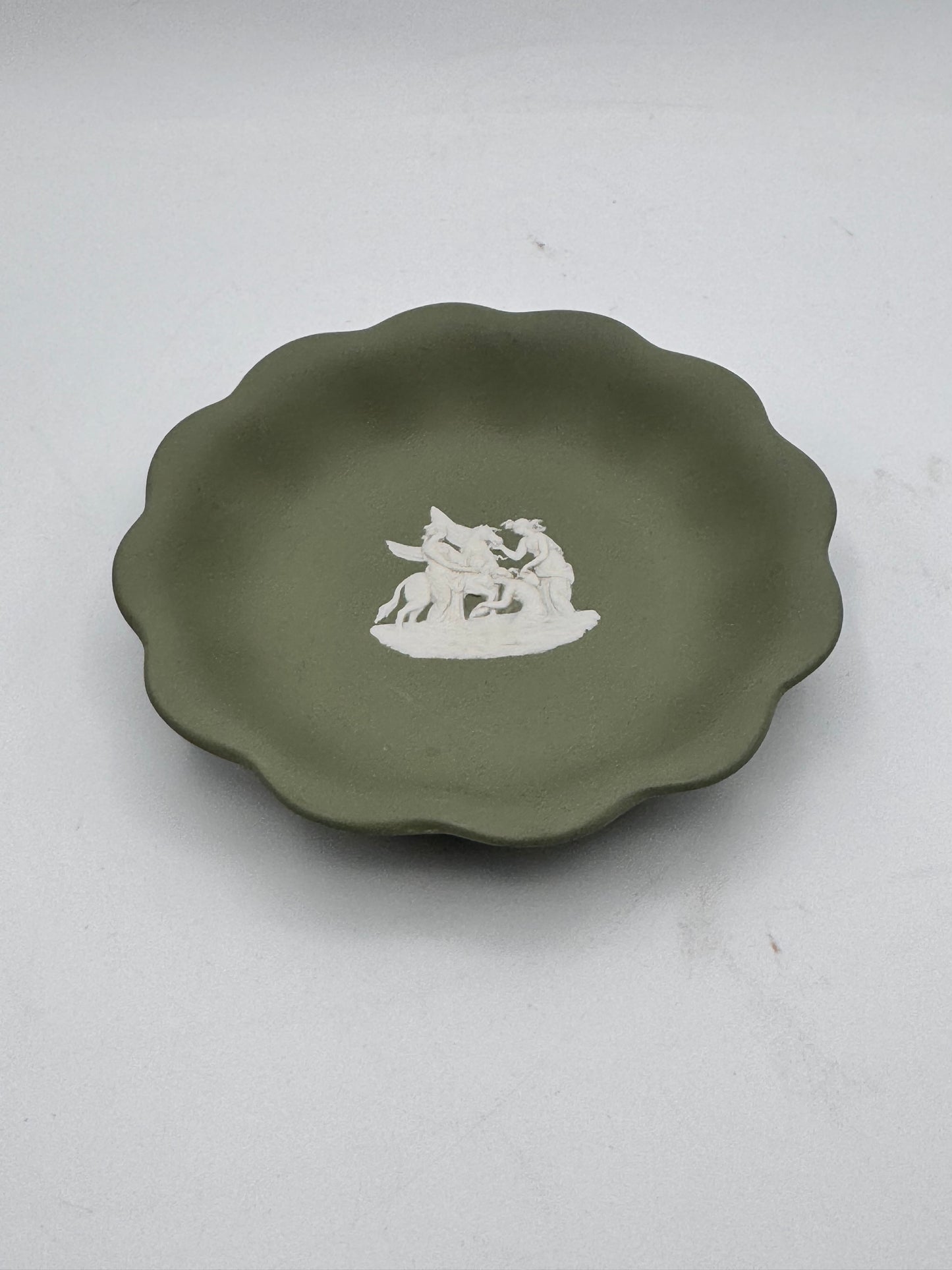 1955 Wedgwood Green Jasperware Mythological Trinket Dish England