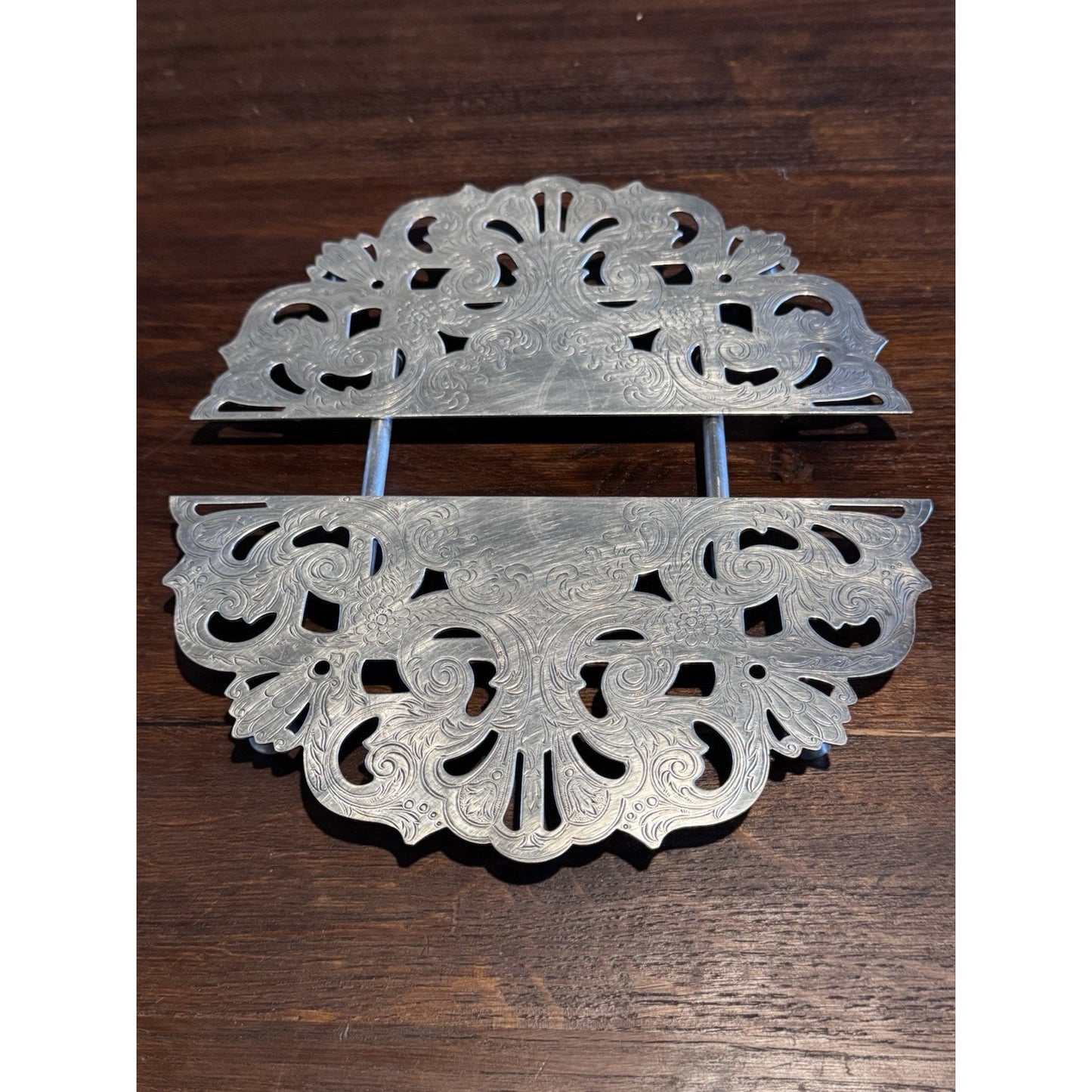 Silverplate Expandable Trivet Footed Serving Dish Stand Pierced VINTAGE
