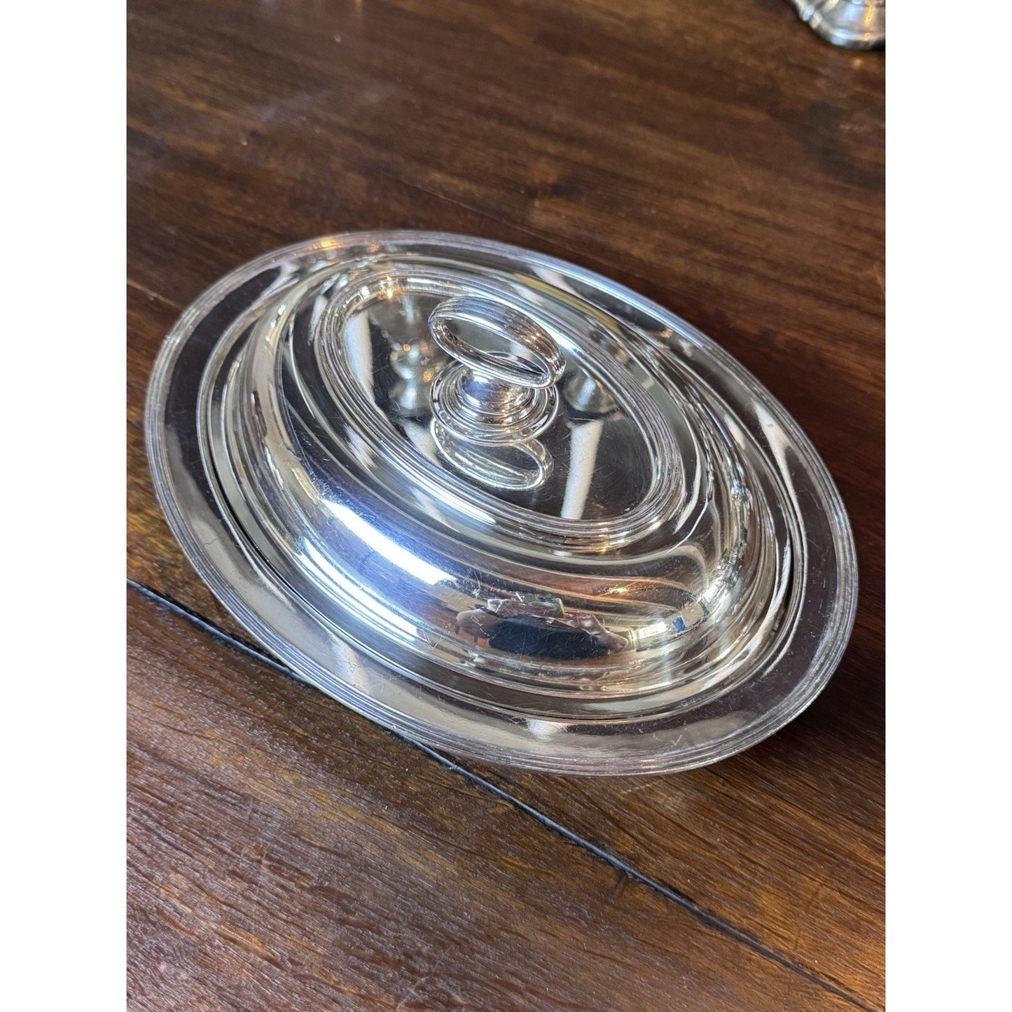 Silverplate Covered Serving Dish on Nickel with Removable Handle