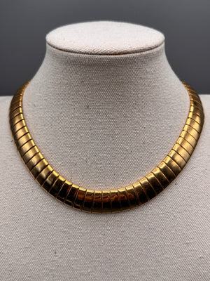 Goldtone Omega Necklace Vintage Collar Choker 15.5” Wide Statement