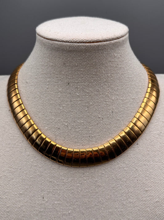 Goldtone Omega Necklace Vintage Collar Choker 15.5” Wide Statement