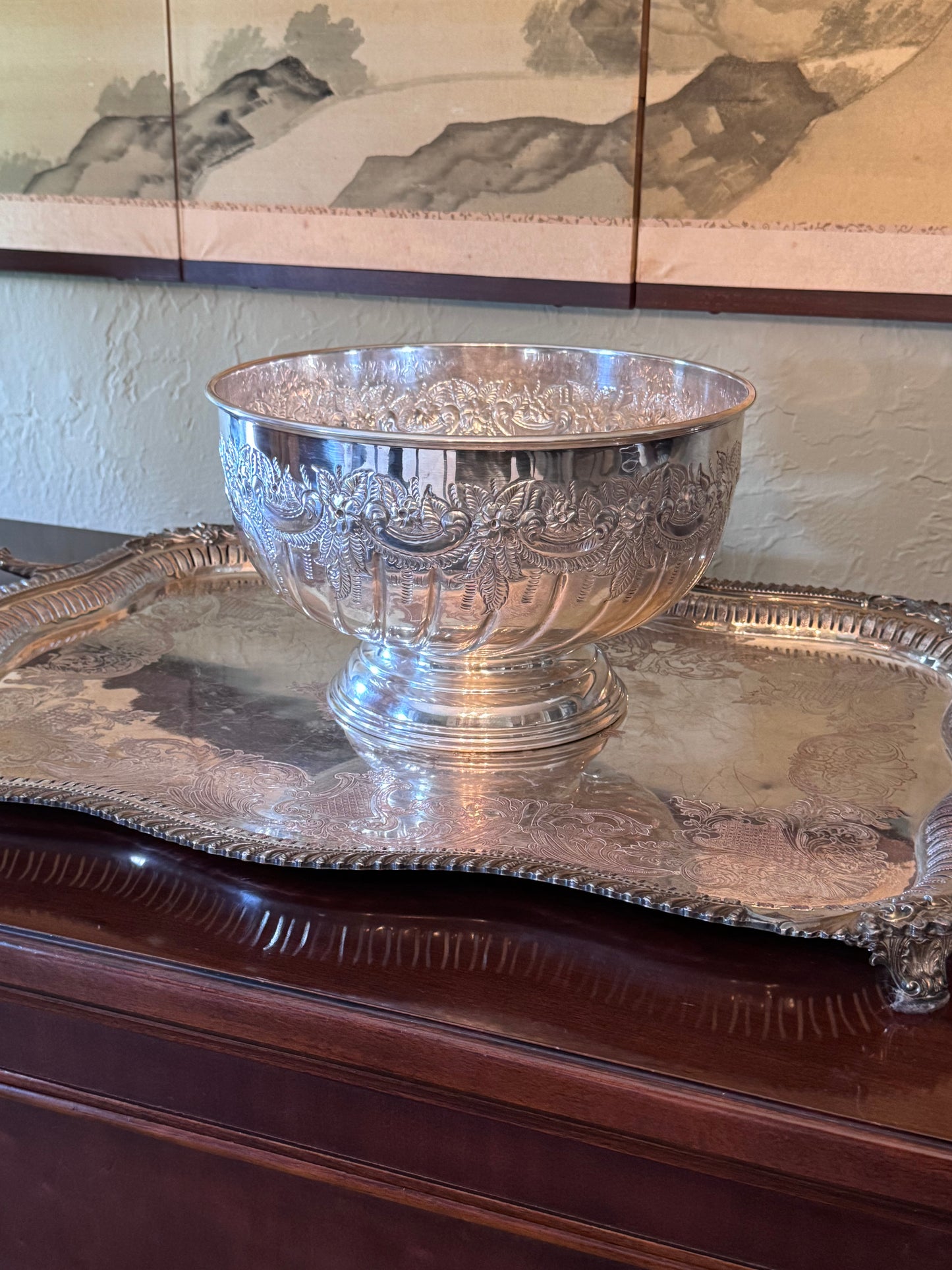 Sheffield IFS Silverplate Punch Bowl 12.25” Vintage English Serving Bowl Made in England