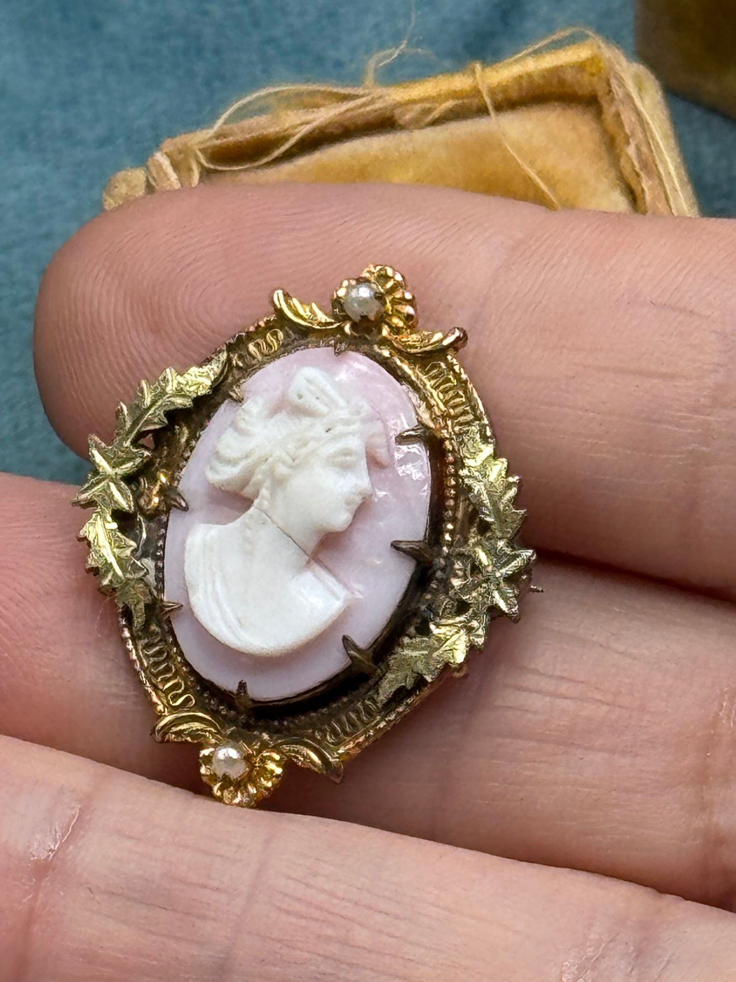 Victorian Pink Cameo Brooch Gold Filled Faux Pearl Frame Replacement Clasp