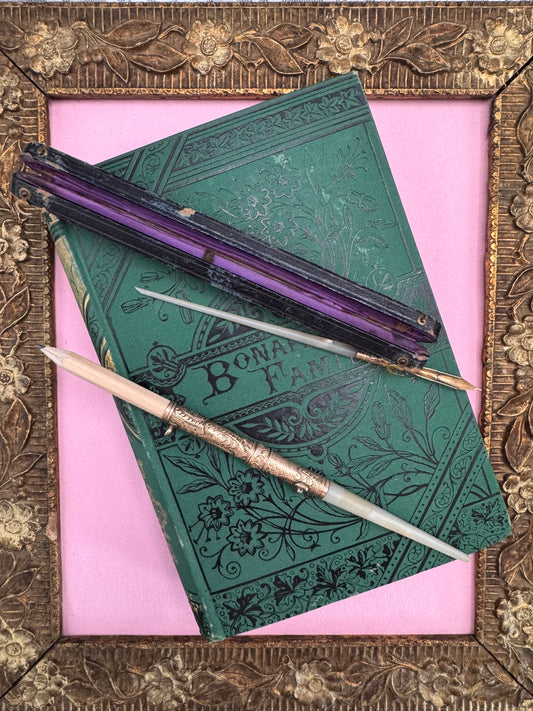 Victorian MOP Pencil Holder Dip Pen Gold Filled Writing Set Case Decor Set AS IS‼️