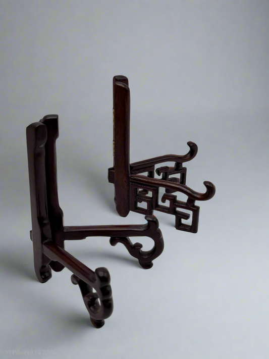 Pair Vintage Wood Asian Plate Stands SMALL 4”h