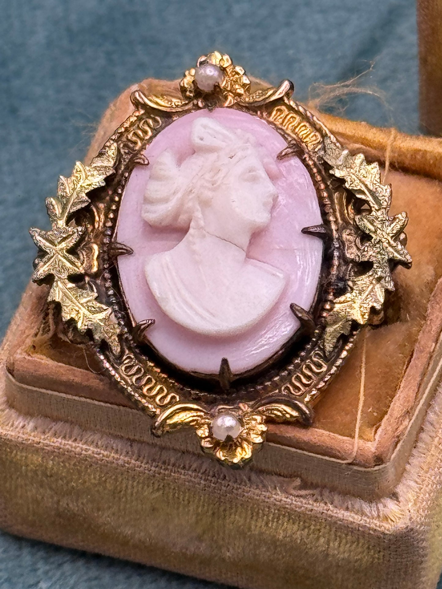 Victorian Pink Cameo Brooch Gold Filled Faux Pearl Frame Replacement Clasp