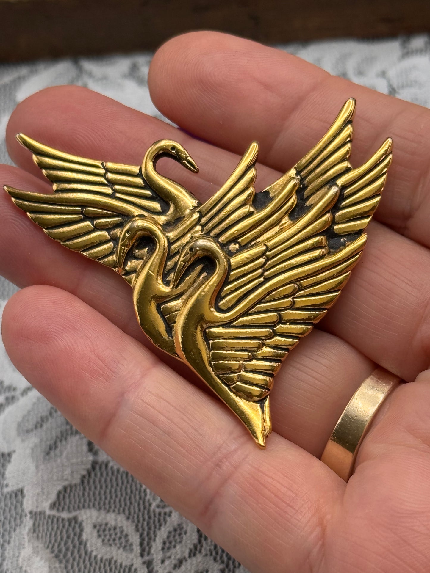 Vintage Laurel Burch Swan Brooch Goldtone Figural Signed 2.5”