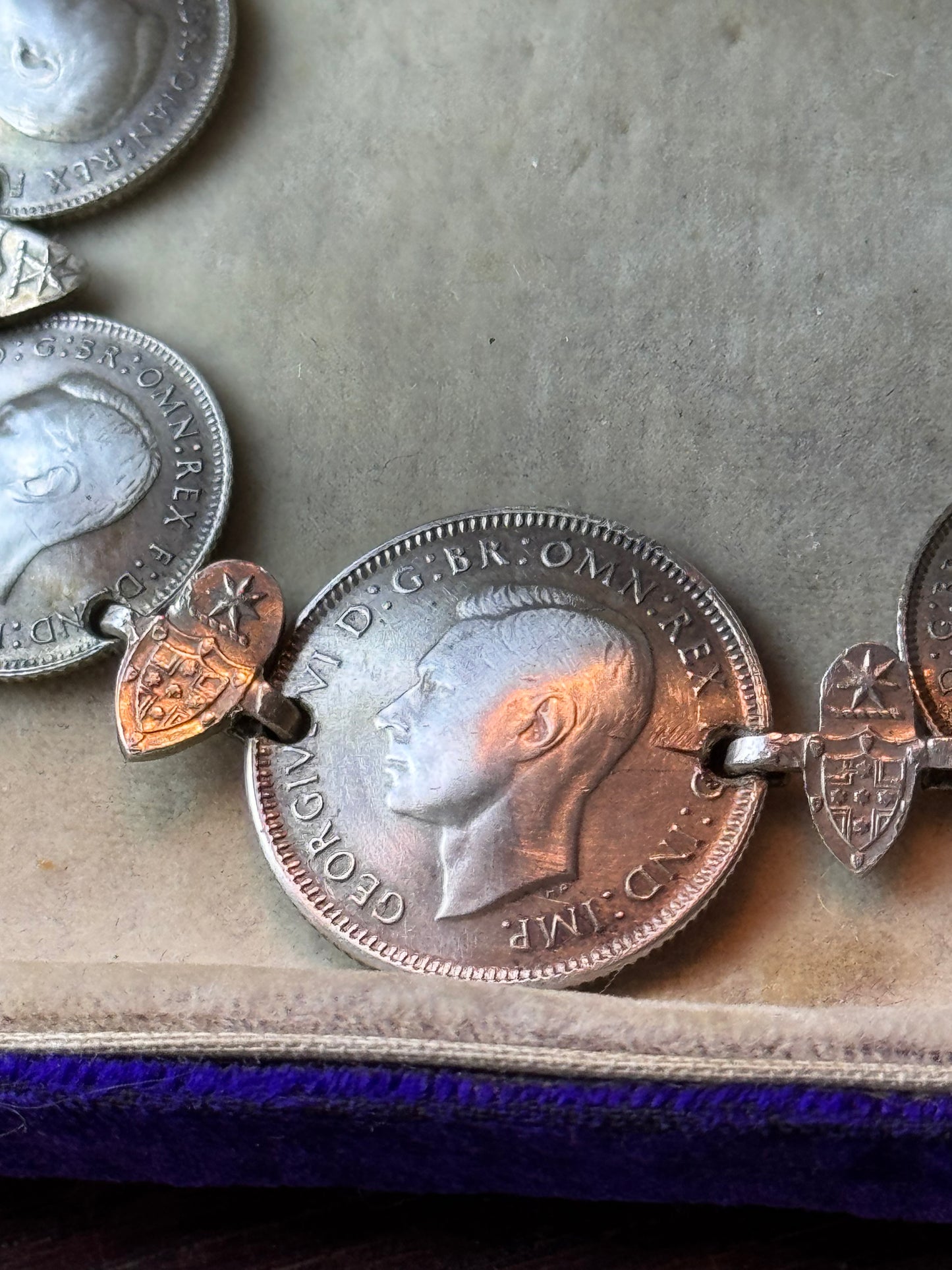 Australian Sterling Silver Coin Bracelet 7” 1942 1943 Shilling Sixpence