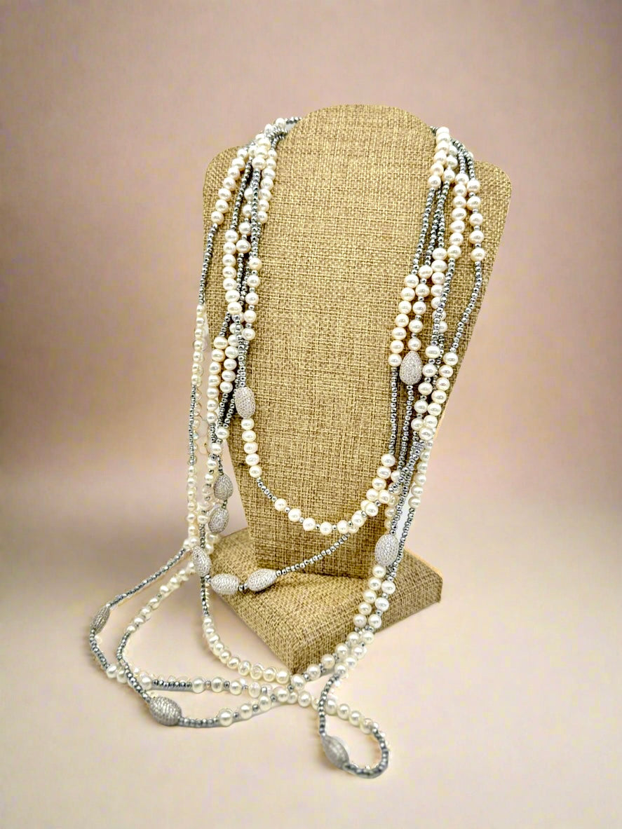 5 Strand Pearl 925 Sterling Silver Necklace 19” Inside SIGNED LUC CN