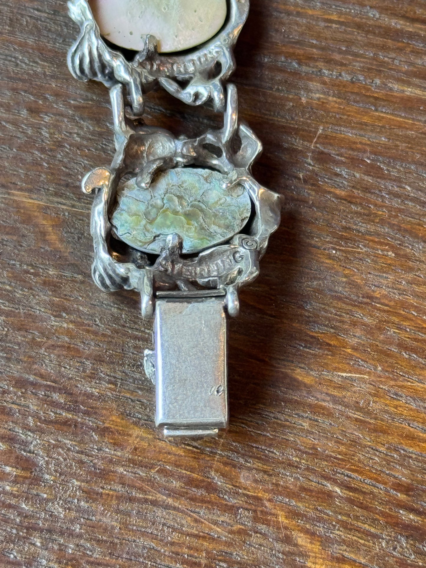 Vintage Sterling Mermaid Abalone Bracelet Fish Clasp 6.5” Art Nouveau Style