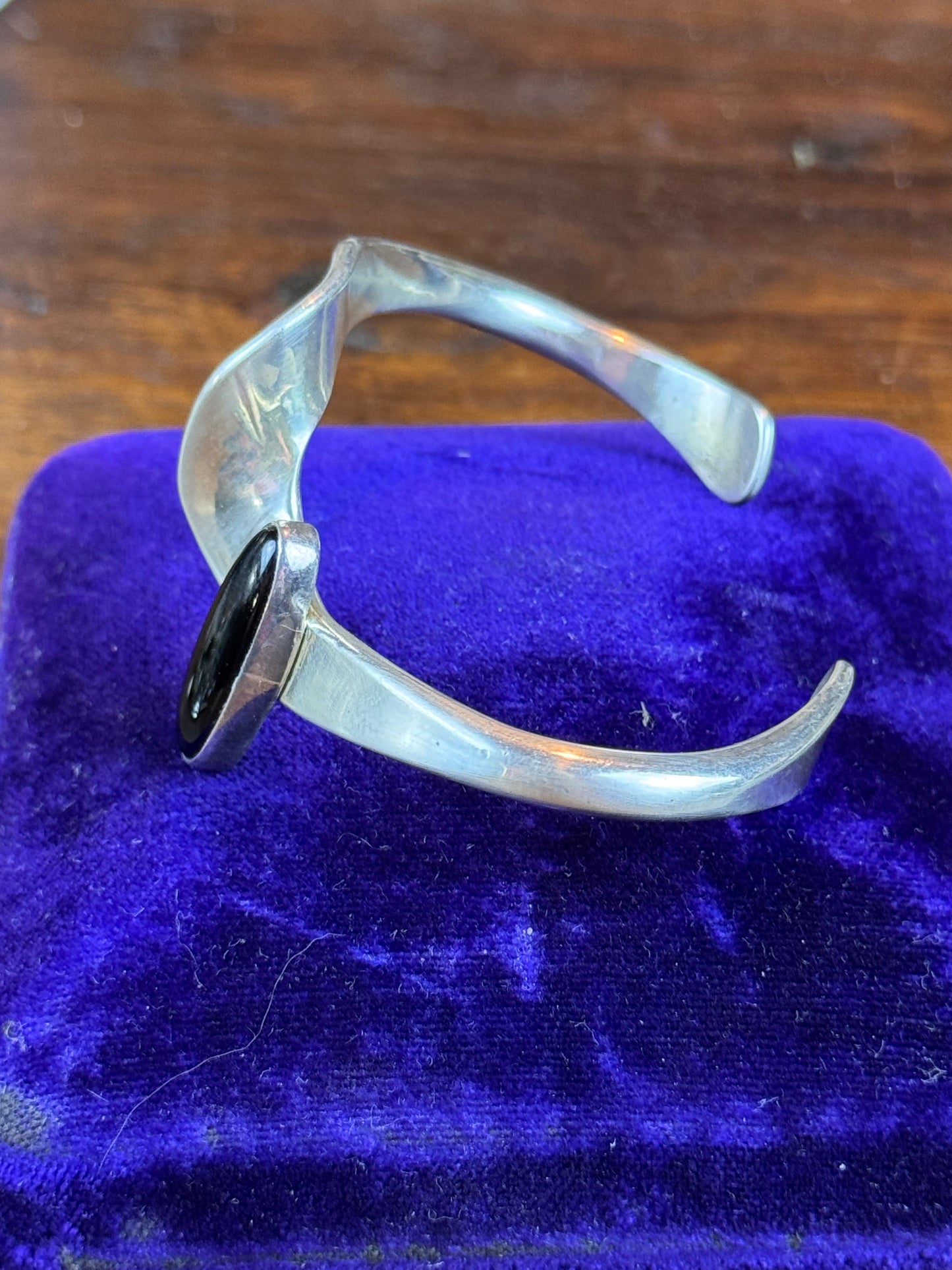 Vintage Sterling Silver Onyx Cuff Bracelet Navajo JH Signed Modernist 33.7g