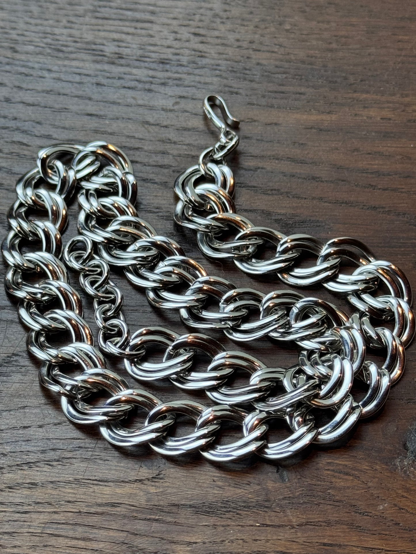 Vintage Monet Silver Tone Double Link Chain Necklace 20.5” x 5/8” Statement