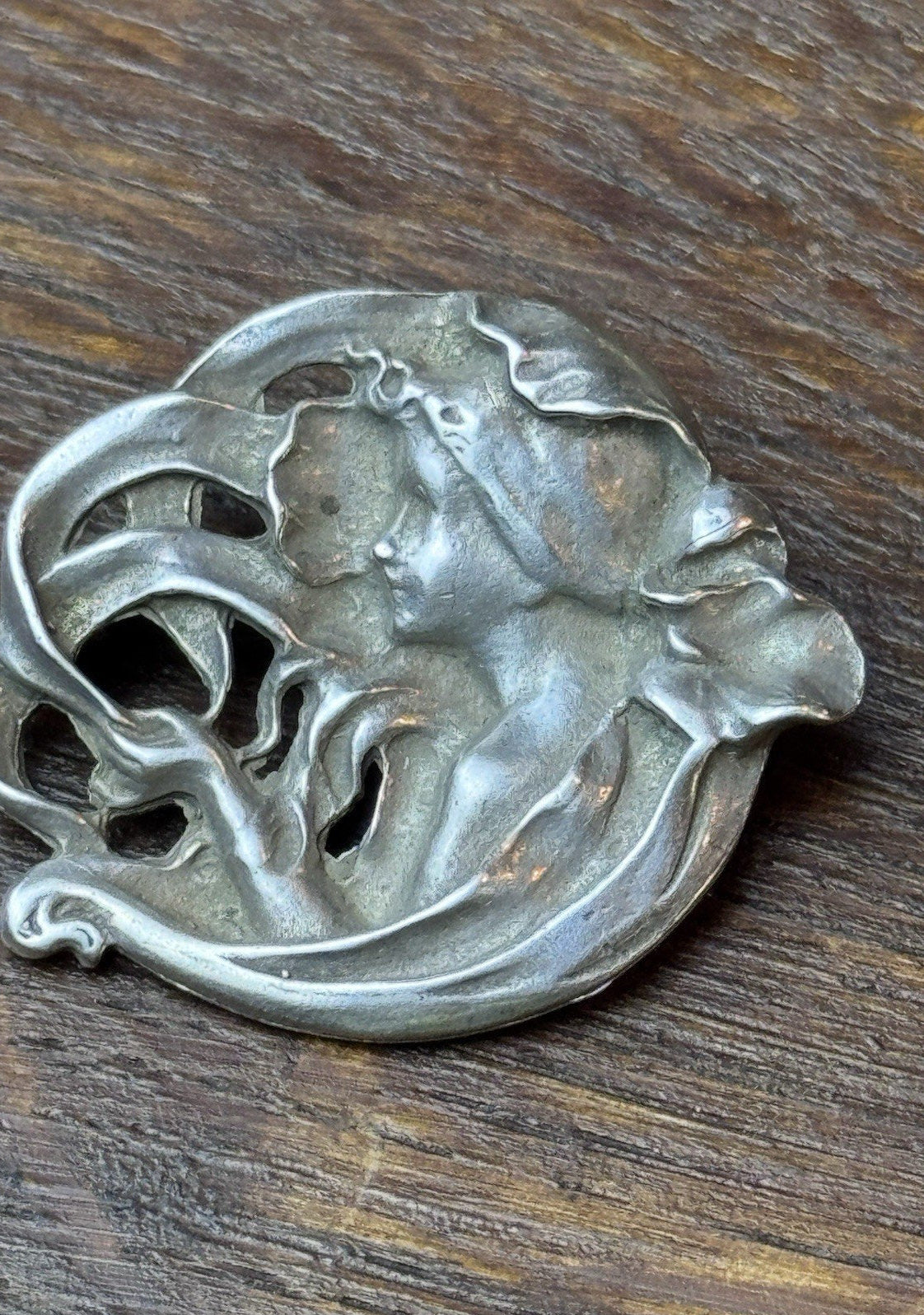Vintage Sterling Silver Art Nouveau Lady Brooch Pin 925 Figural Maiden 1.25”