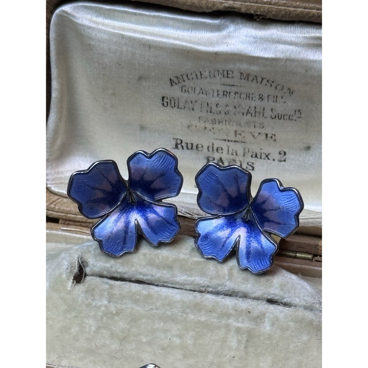 Vintage David Andersen Sterling Silver Blue Lavender Enamel Pansy Clip Earrings