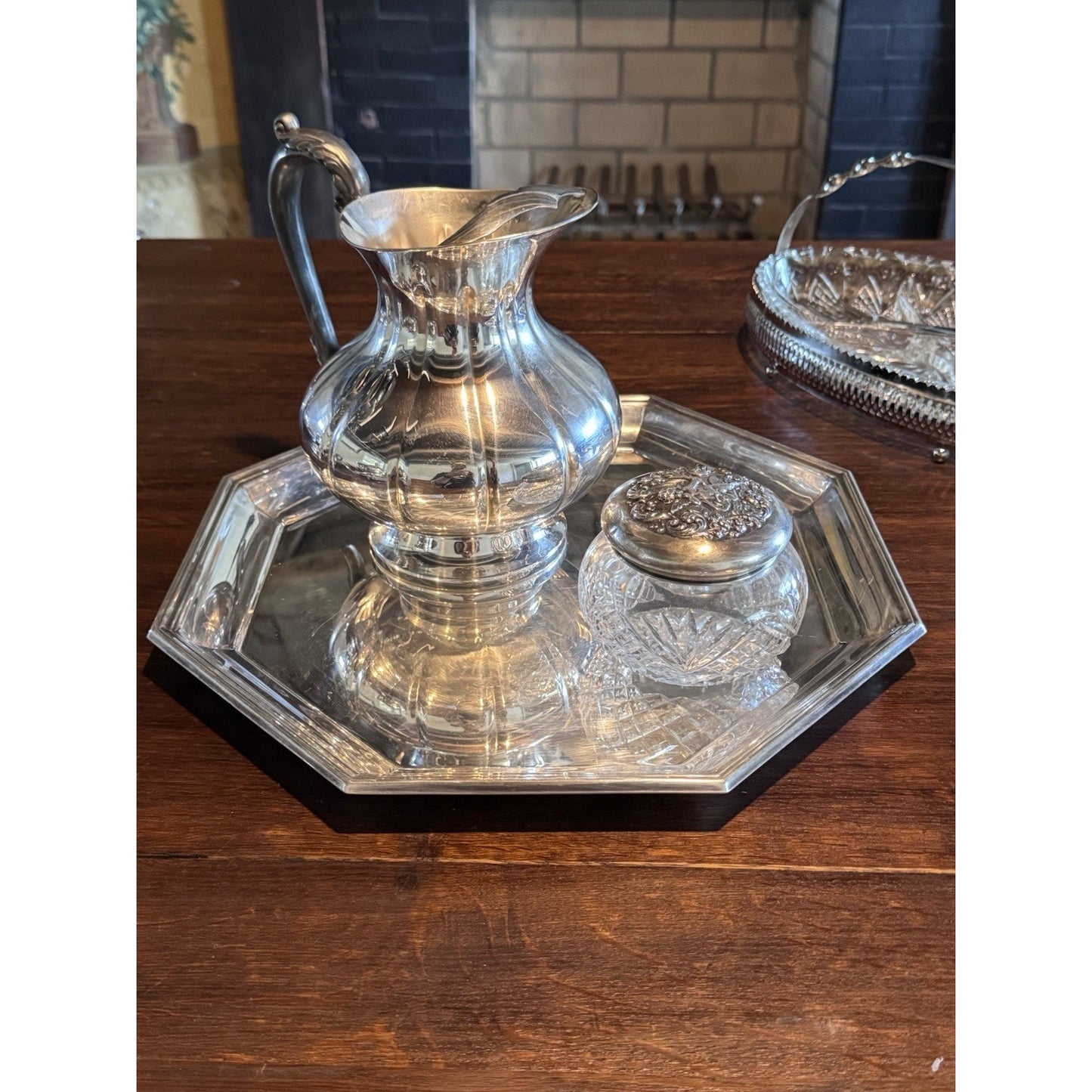 Silverplate Octagonal Serving Tray Butler Tray 13.5” Vintage Tea Coffee Tray