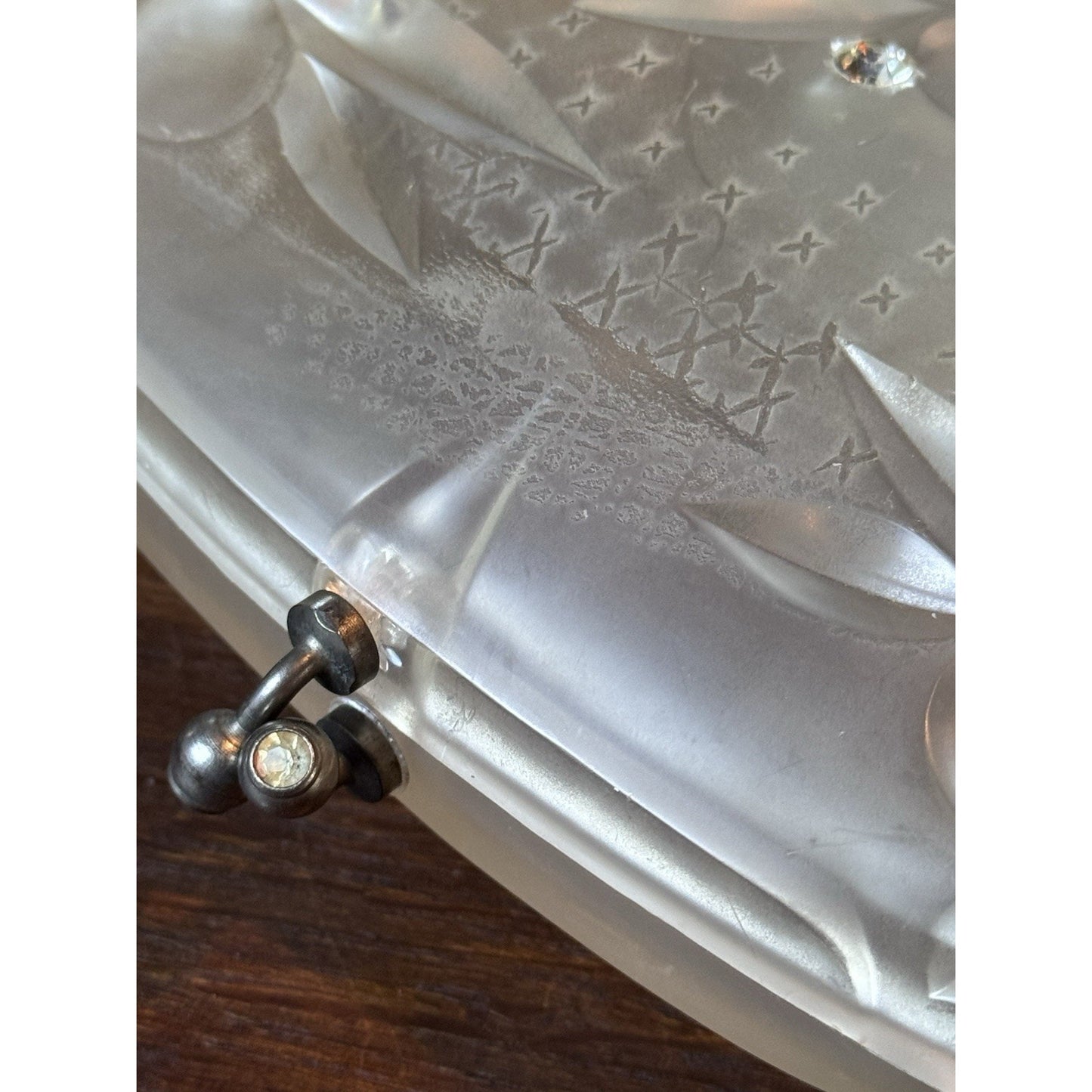 Vintage Lucite Rhinestone Clutch Purse Frosted Floral Clear Evening Handbag