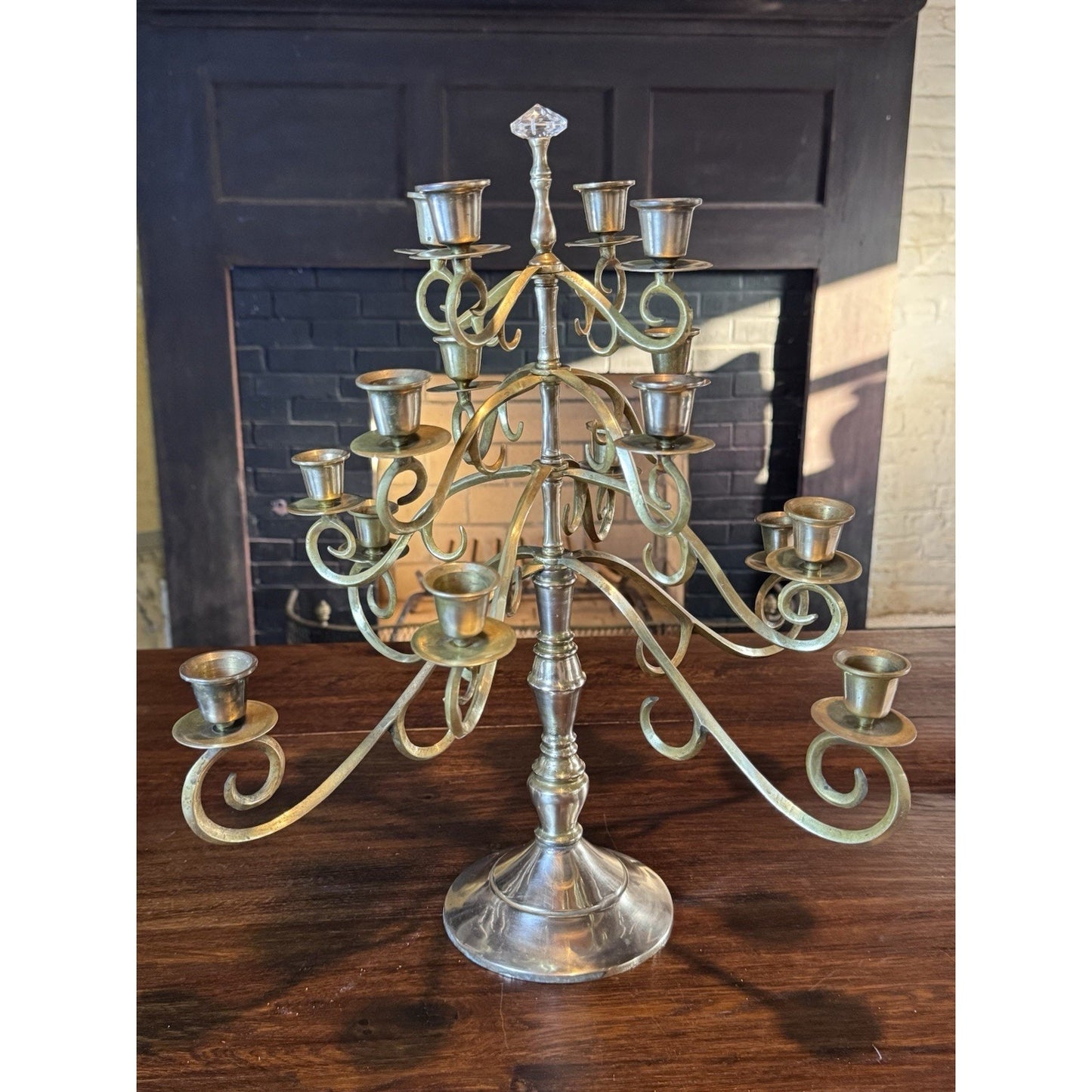 Vintage Candelabra Brass 16-Light 18.5” Scroll Taper Candle Holder Centerpiece