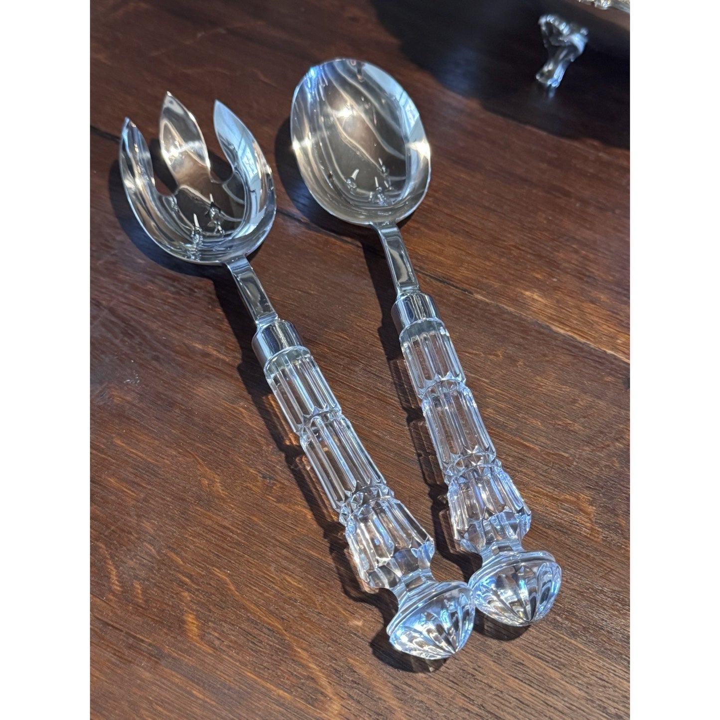 Vintage WATERFORD Crystal Salad Serving Set Fork Spoon Signed 10.75”