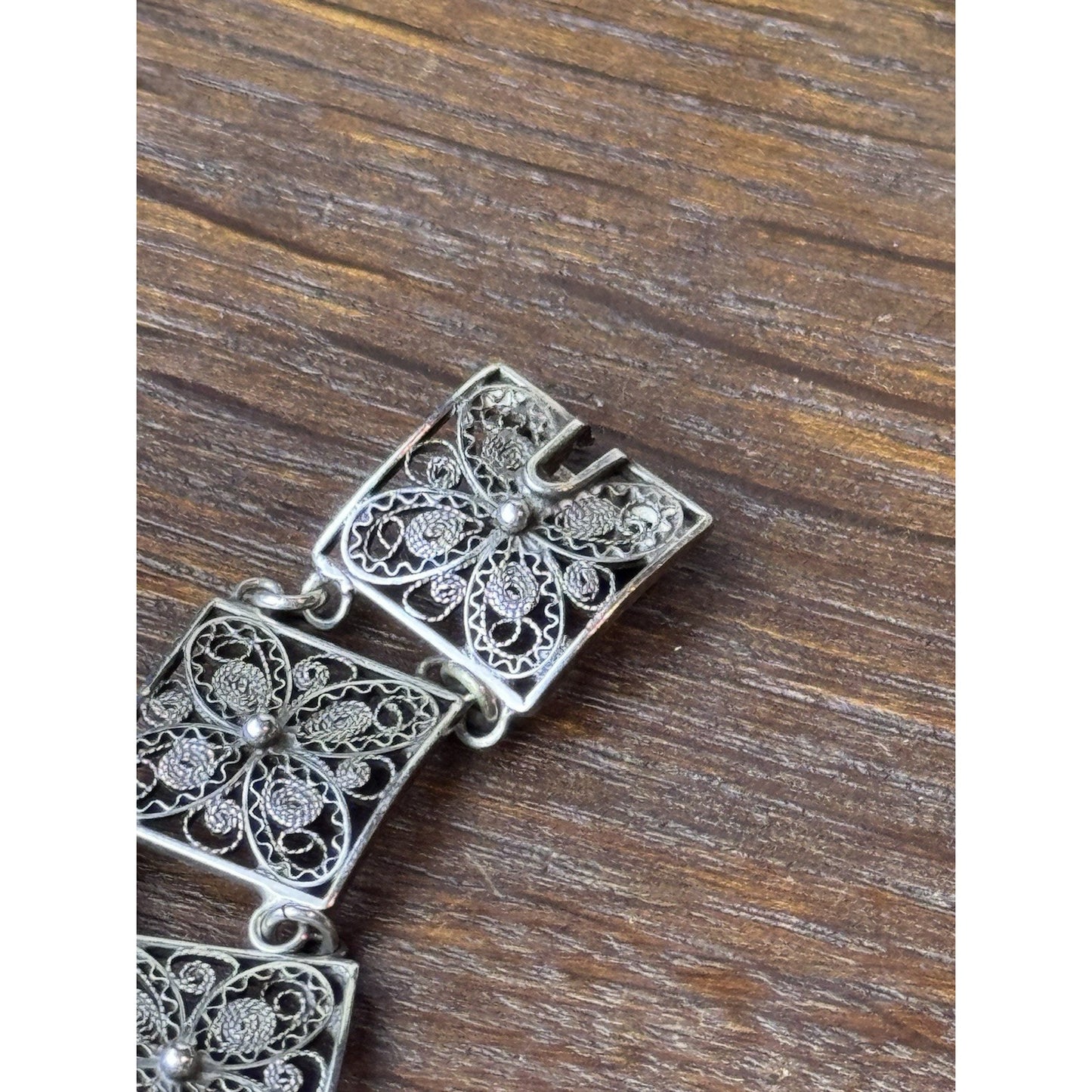 800 Silver Bracelet Filigree 6.75” Floral Link Made Italy VINTAGE