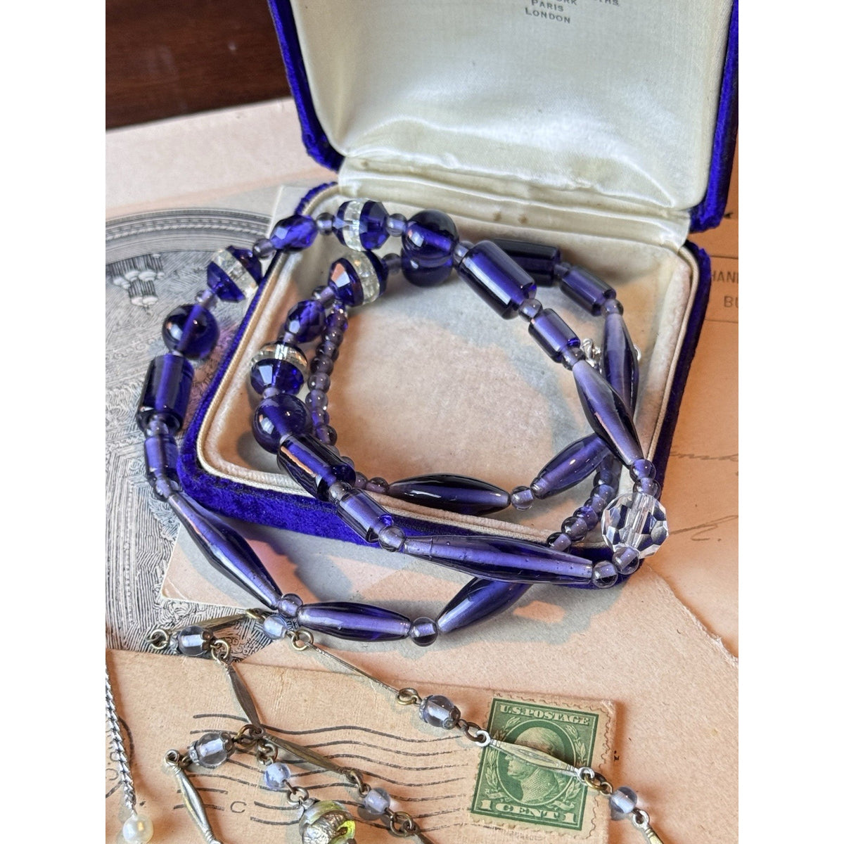 Art Deco Czech Purple Glass Crystal Bead Necklace Restrung 27.5” Vintage