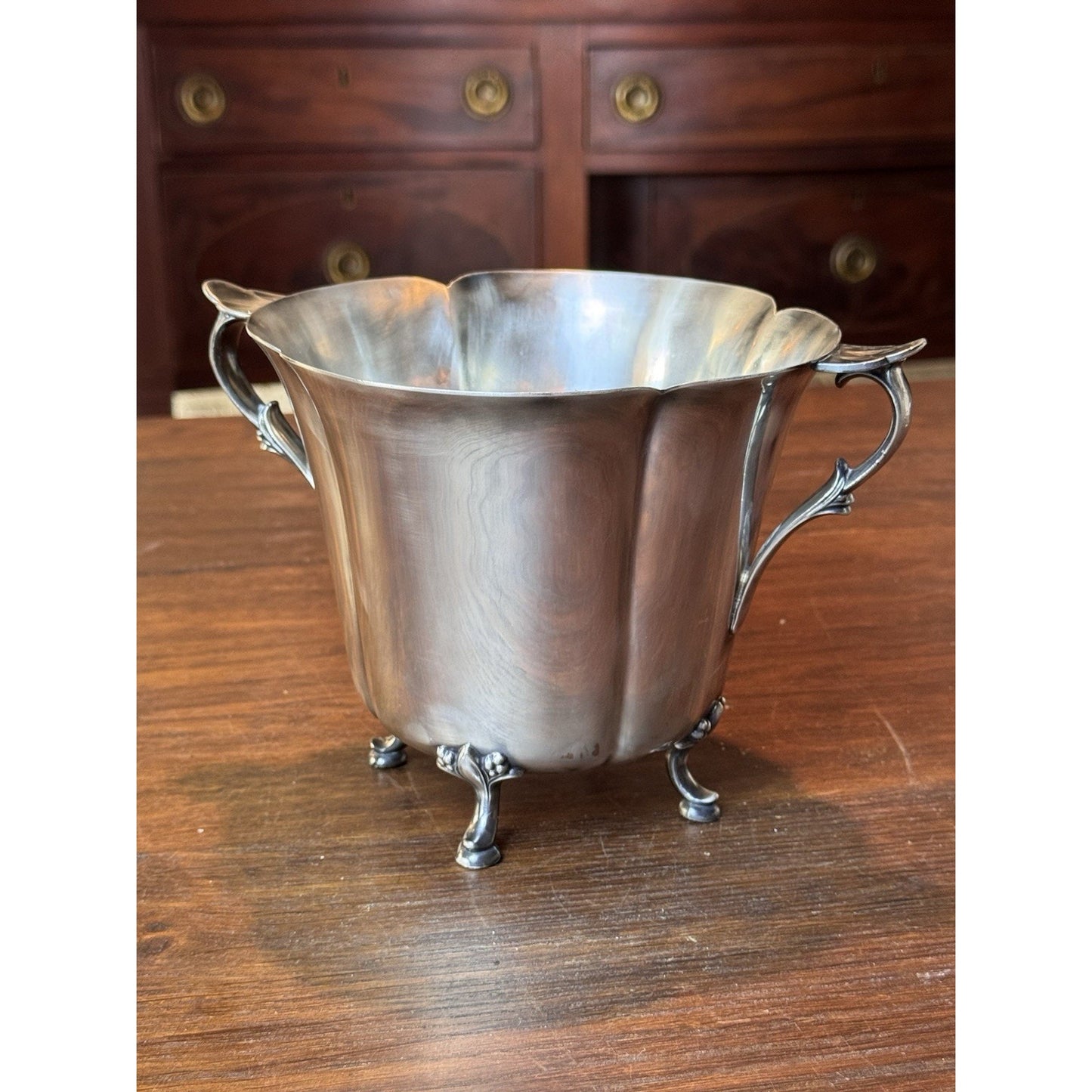 Vintage Silverplate Ice Bucket Footed Floral 8.25”