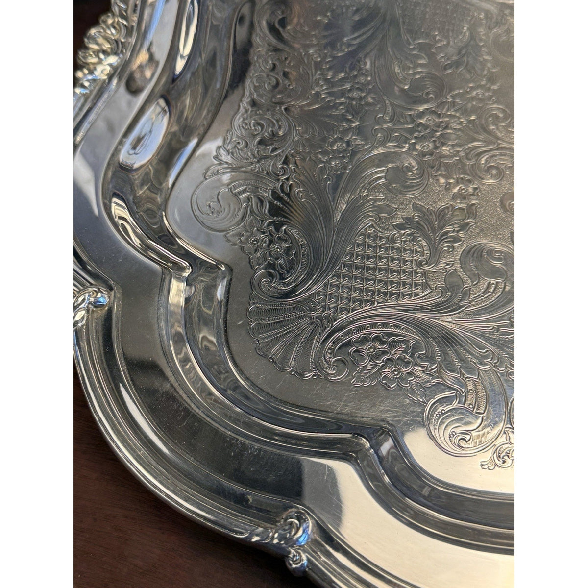 LARGE Silverplate Tray Sheffield Reproduction 31” Chased Ornate Handles