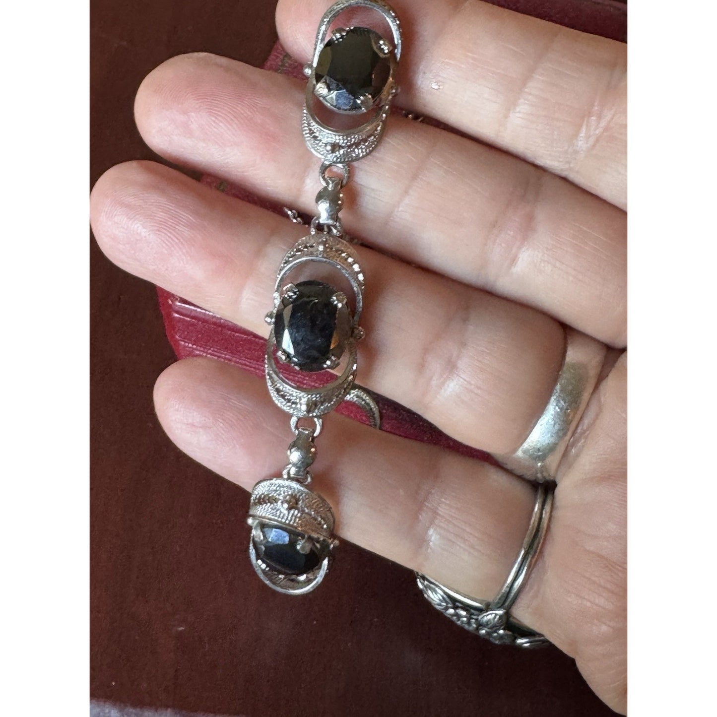 VINTAGE Bracelet Sterling Silver “Hematite” Filigree Link Vintage 7.75”