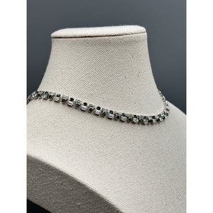 Schoffel Austria Necklace Green Clear Rhinestone Signed Vintage 15.5”